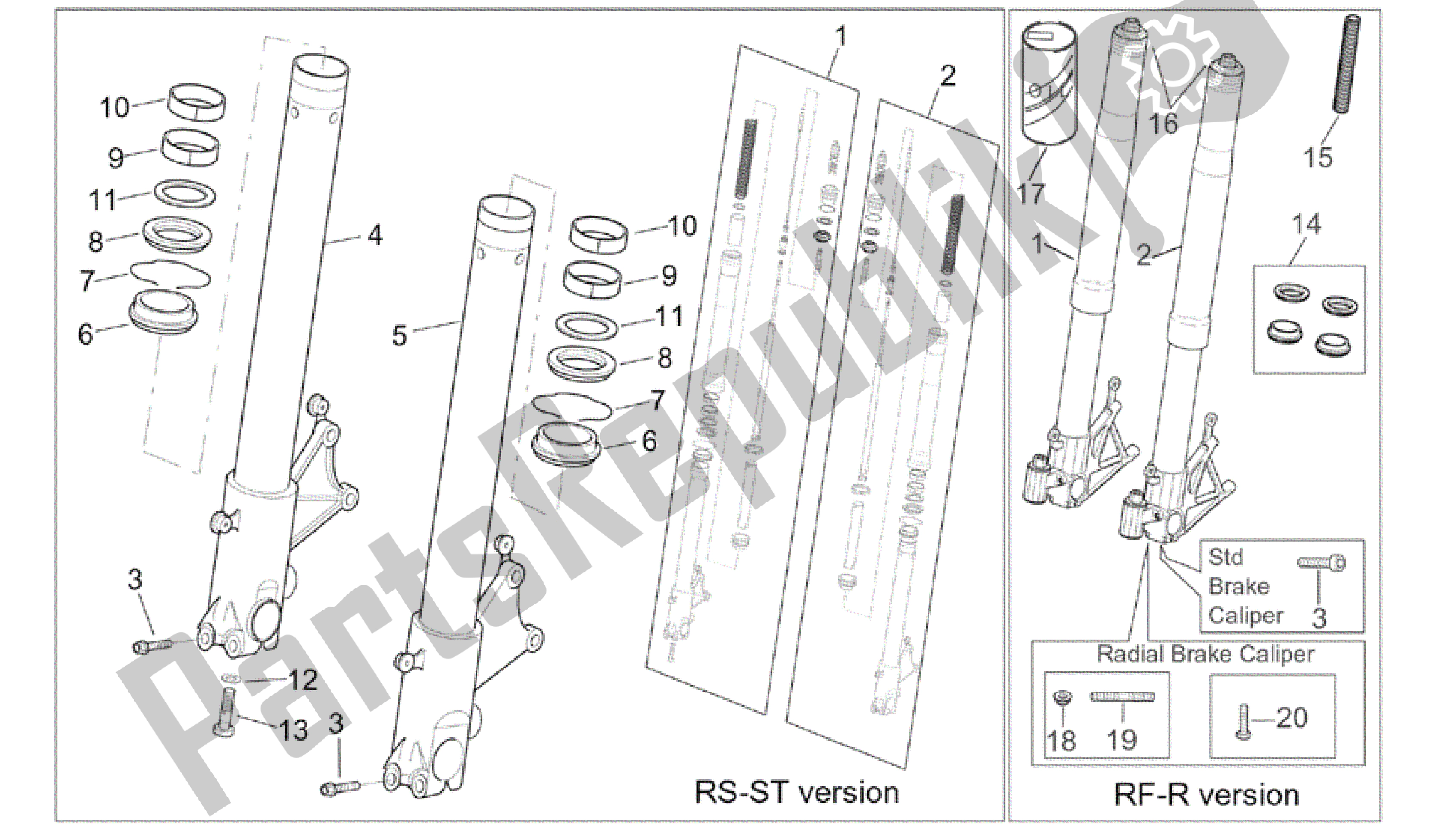 All parts for the Fron Fork Ii of the Aprilia RSV Tuono RS 1000 2004 - 2005