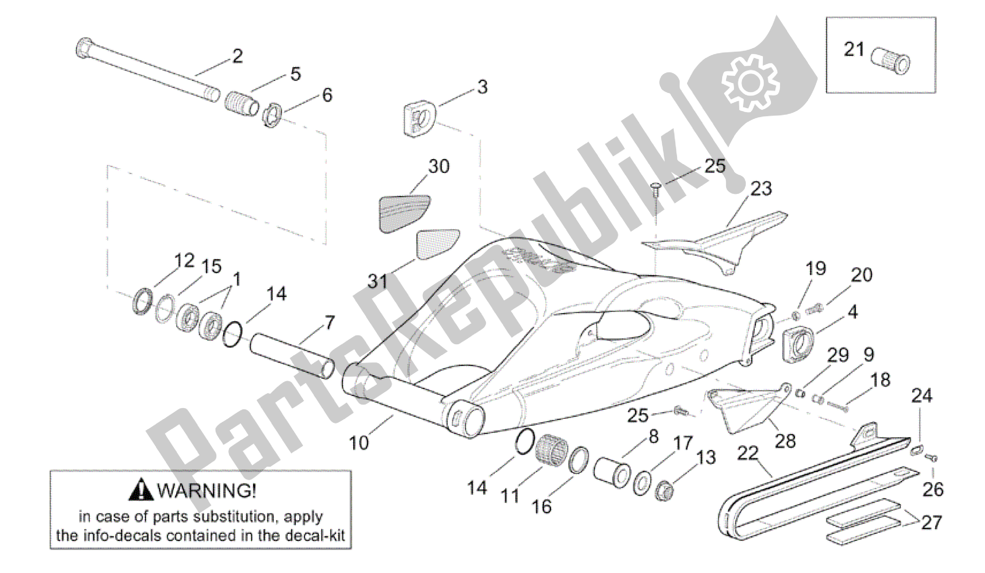 All parts for the Swing Arm of the Aprilia RSV Tuono RS 1000 2004 - 2005