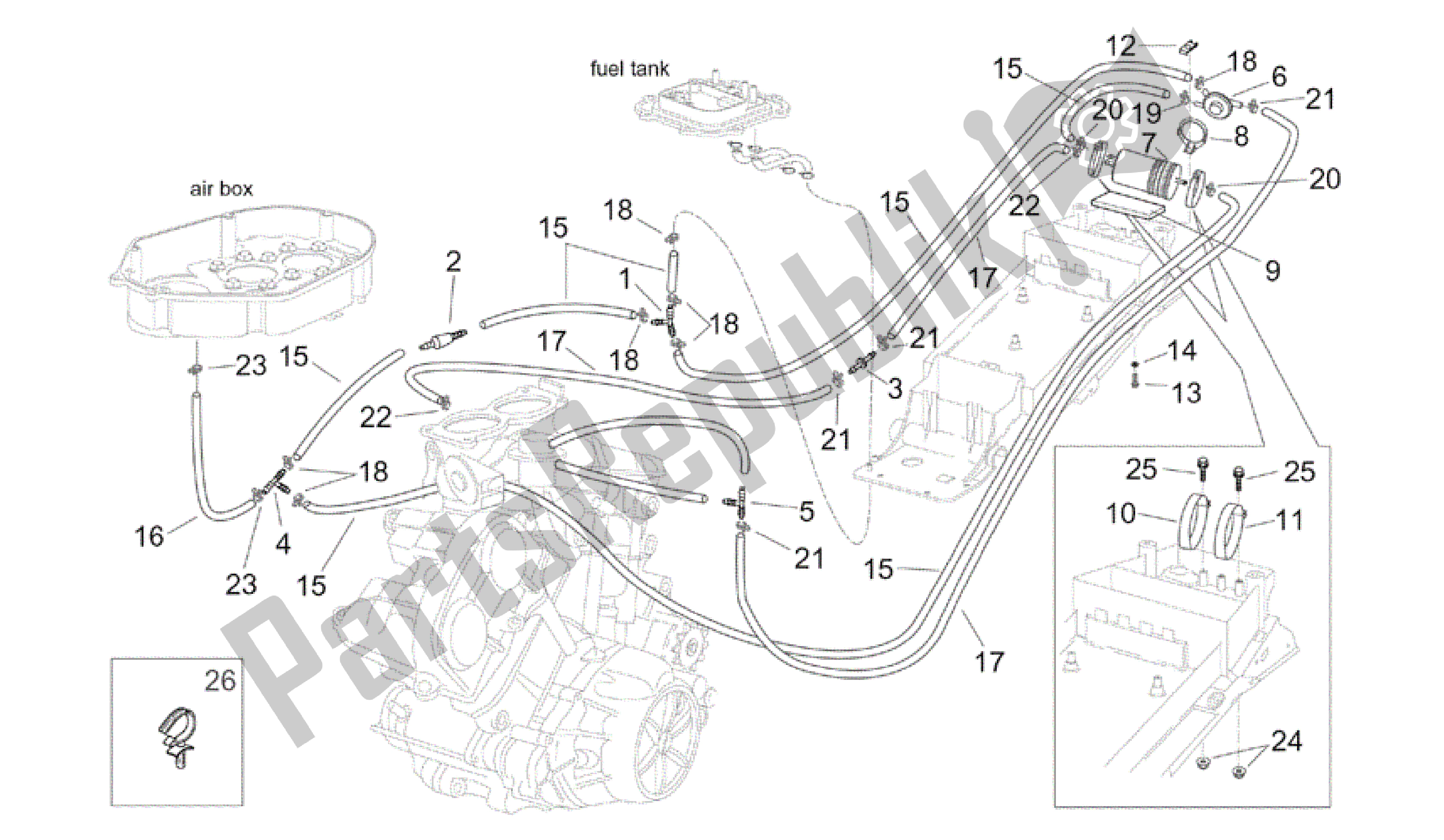 All parts for the Fuel Vapour Recover System of the Aprilia RSV Tuono RS 1000 2004 - 2005
