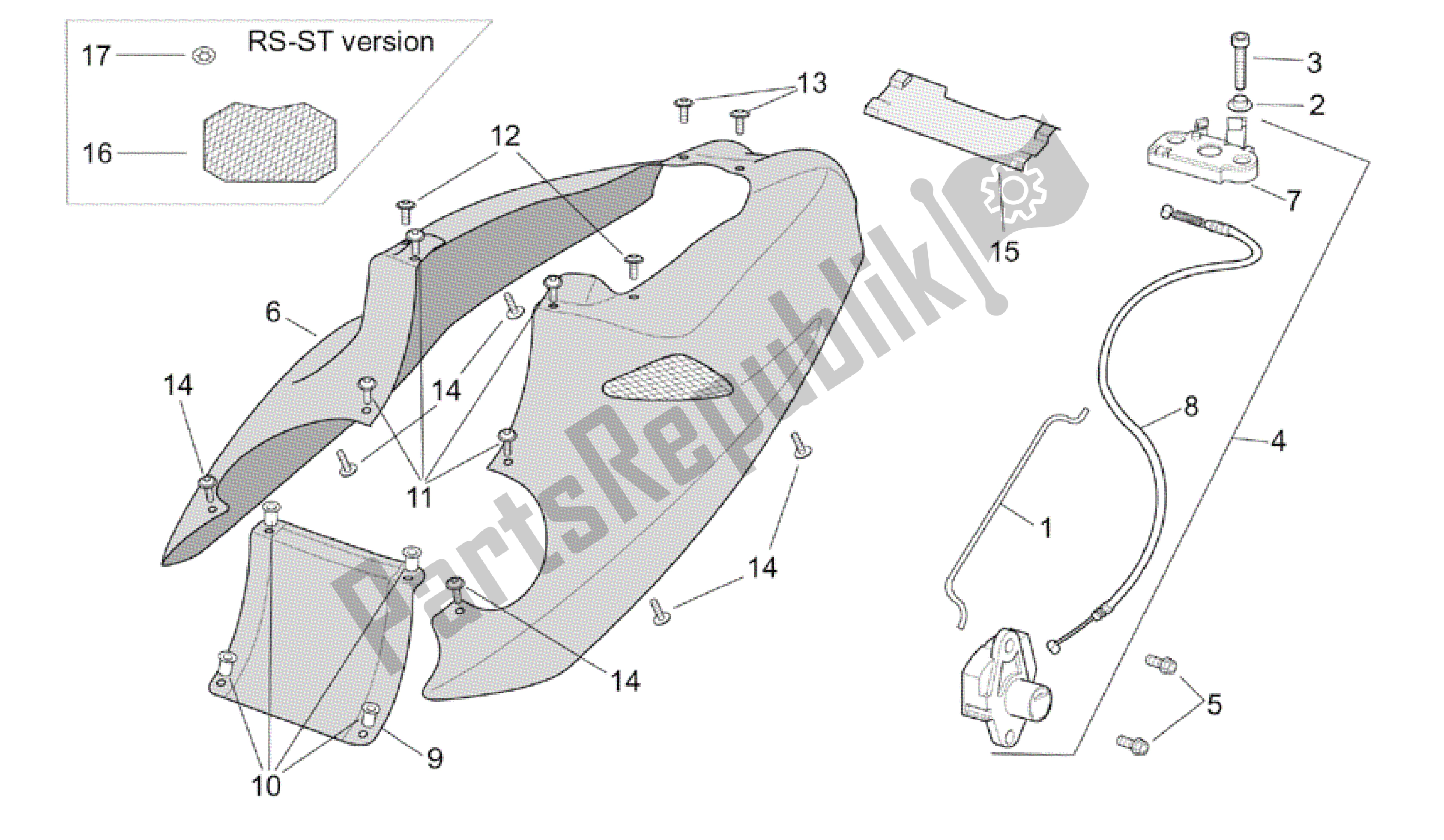 Tutte le parti per il Corpo Posteriore - Carenatura Posteriore del Aprilia RSV Tuono RS 1000 2004 - 2005