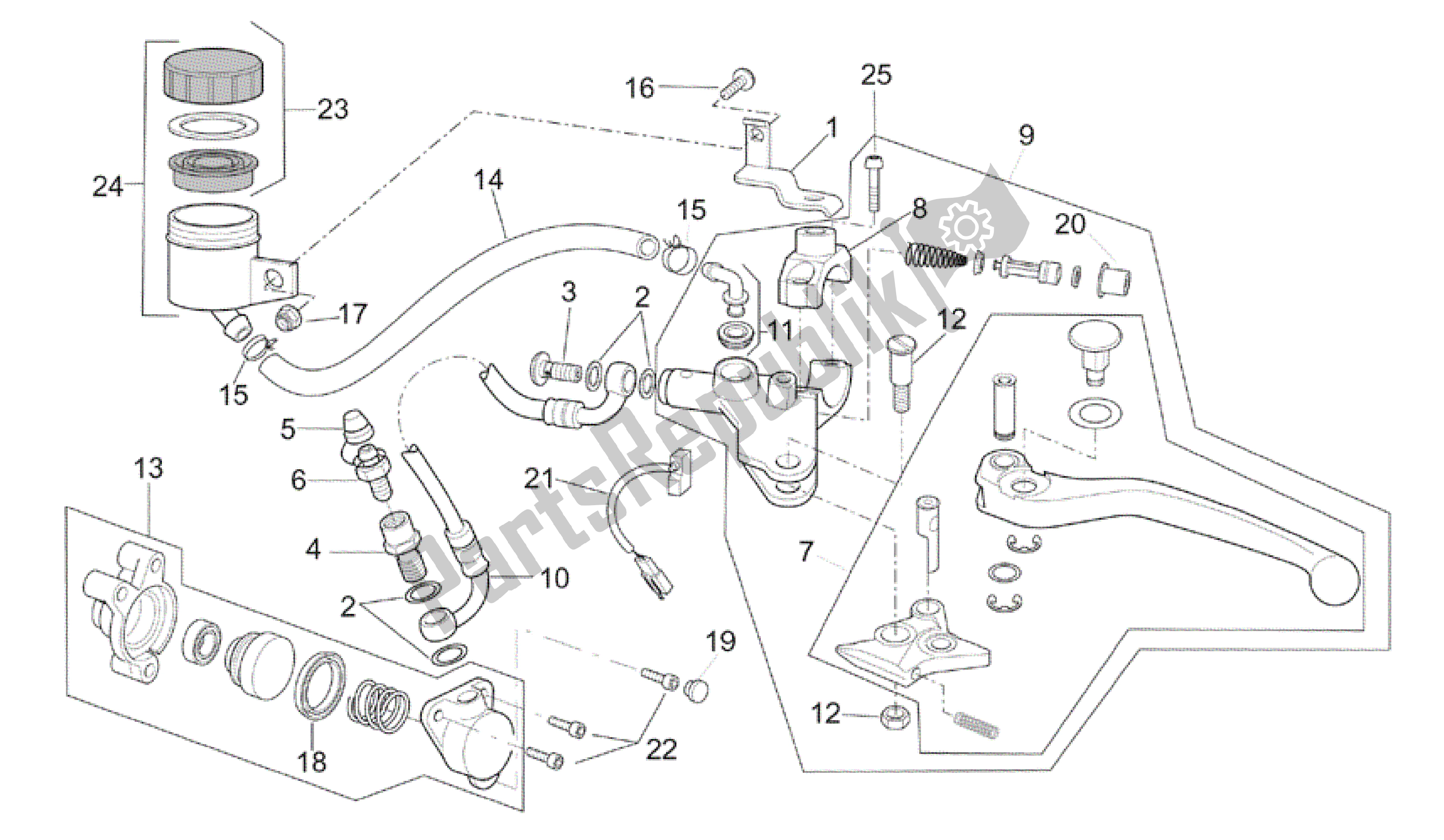 Alle onderdelen voor de Koppelingspomp van de Aprilia RSV Tuono RS 1000 2004 - 2005