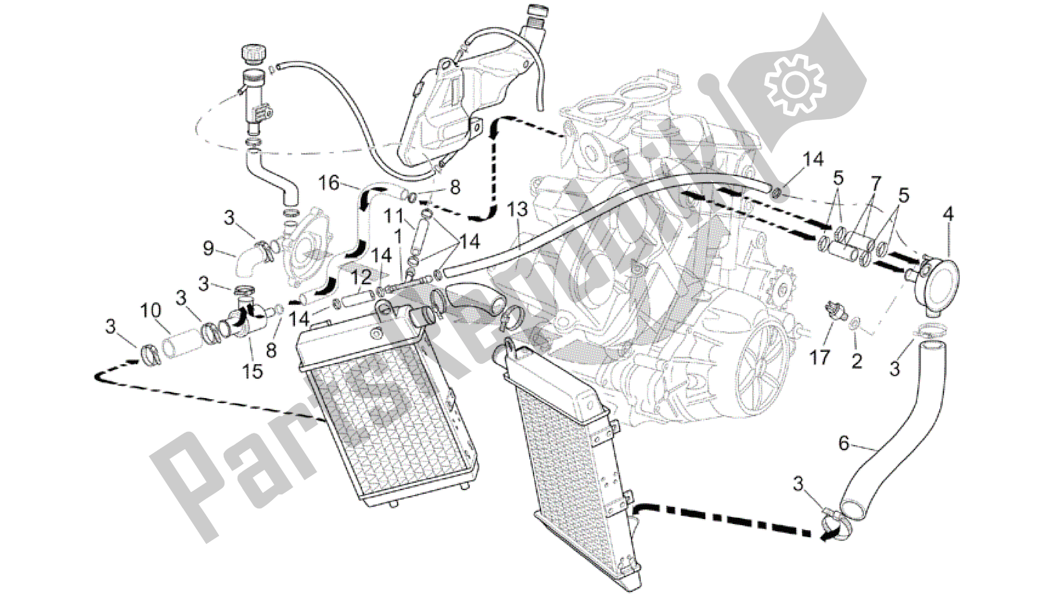 Todas as partes de Sistema De Refrigeração do Aprilia RSV Tuono RS 1000 2004 - 2005