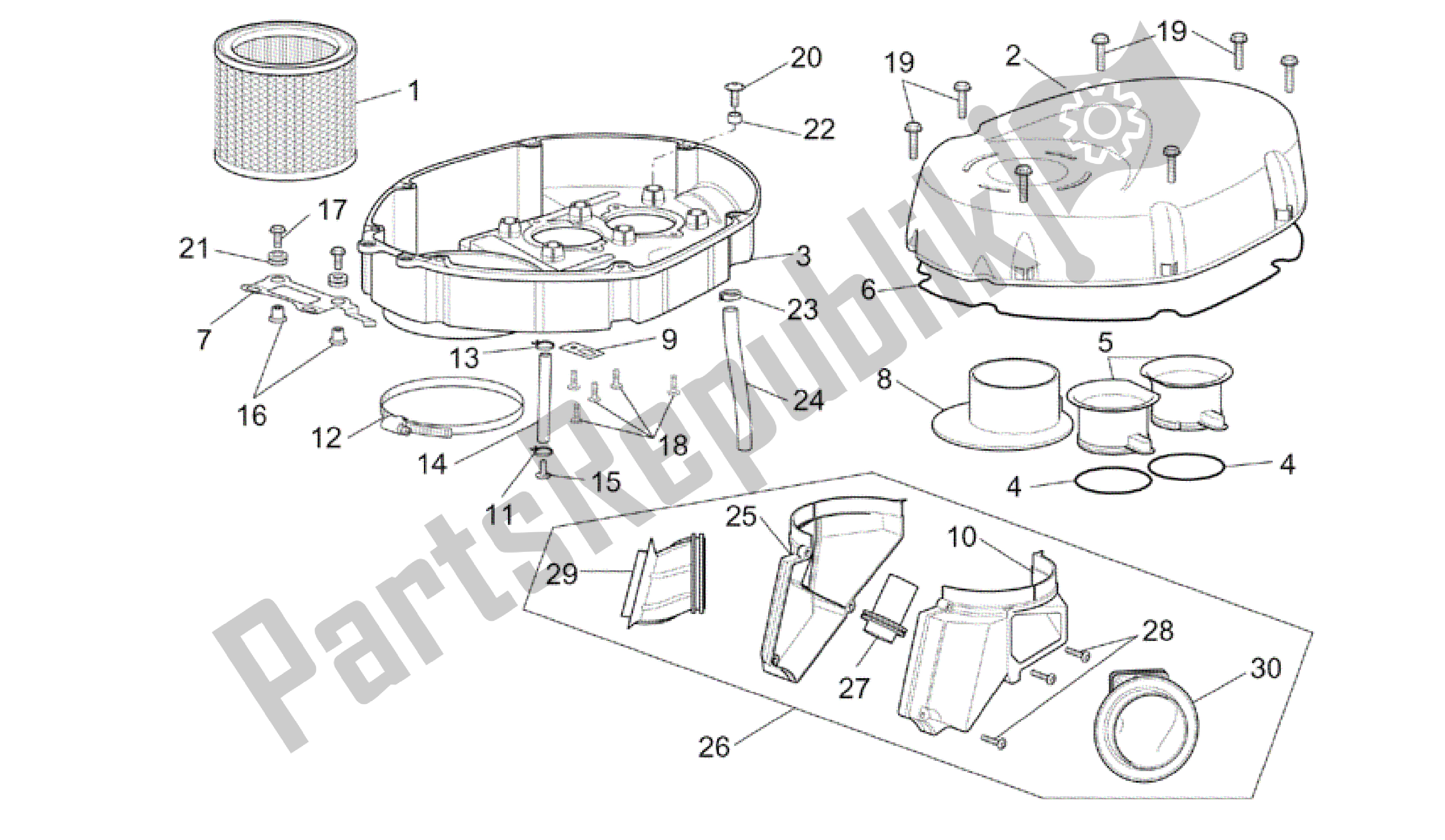 All parts for the Air Box of the Aprilia RSV Tuono RS 1000 2004 - 2005