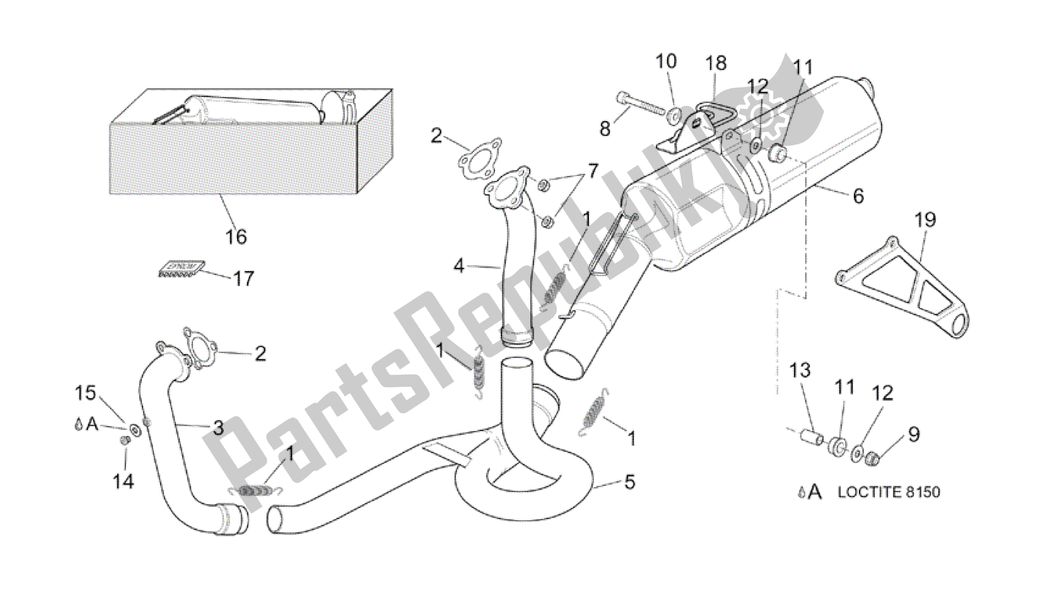 All parts for the Exhaust Pipe of the Aprilia RSV Tuono RS 1000 2004 - 2005