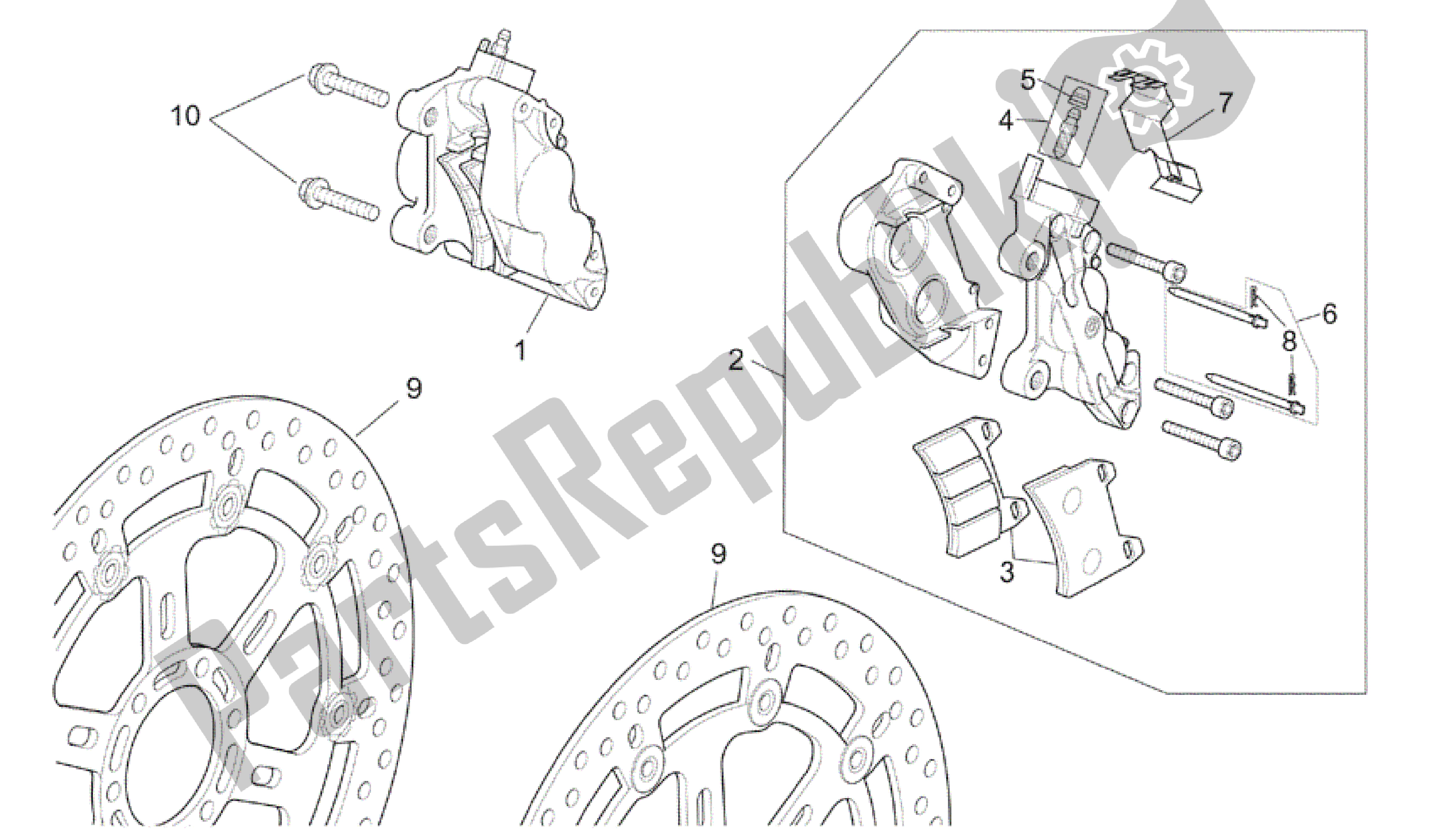 All parts for the St-rs Vers. Front Brake Caliper of the Aprilia RSV Tuono 3952 1000 2002 - 2003