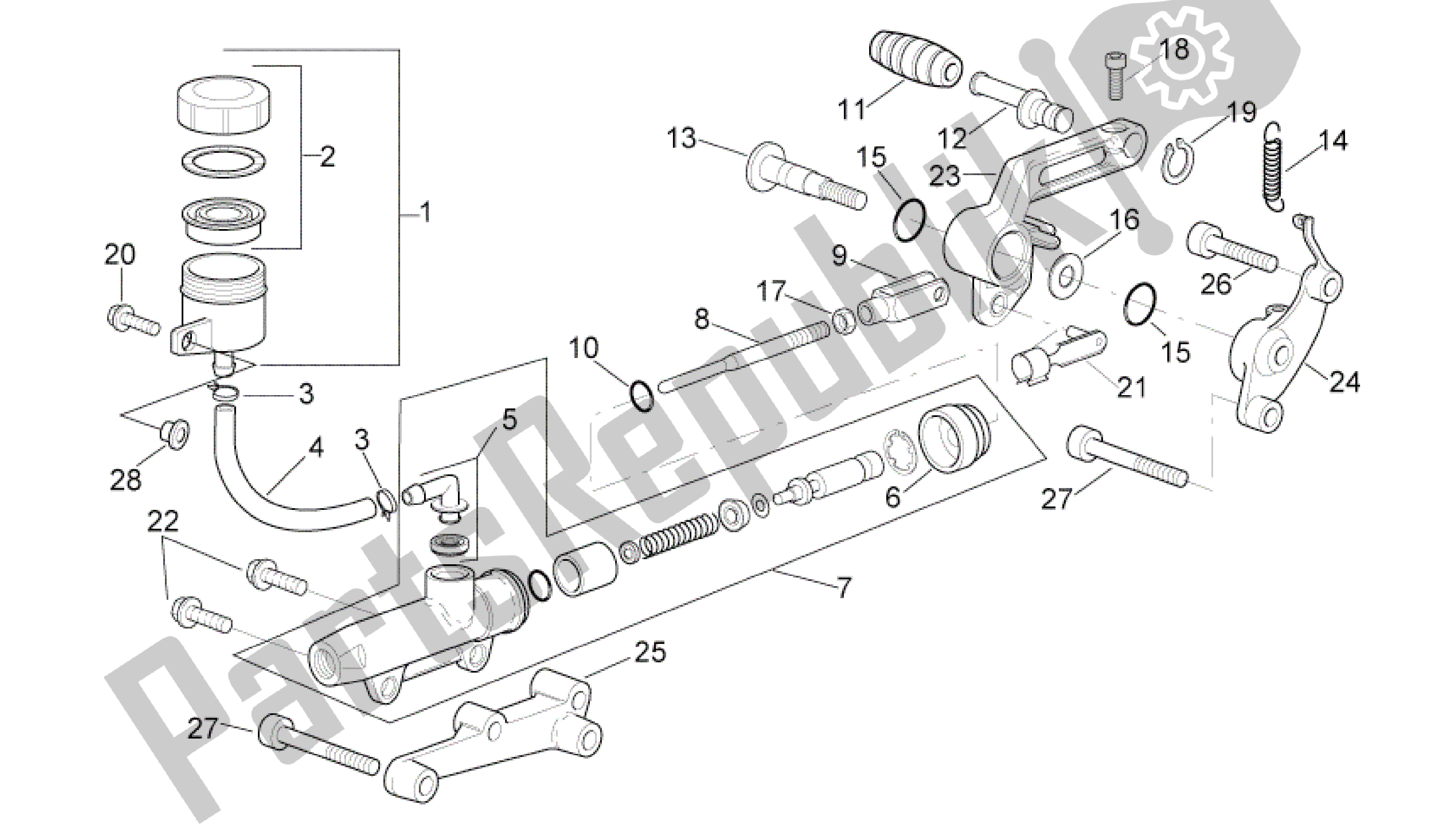 Todas las partes para Cilindro Maestro Trasero de Aprilia RSV Tuono 3952 1000 2002 - 2003