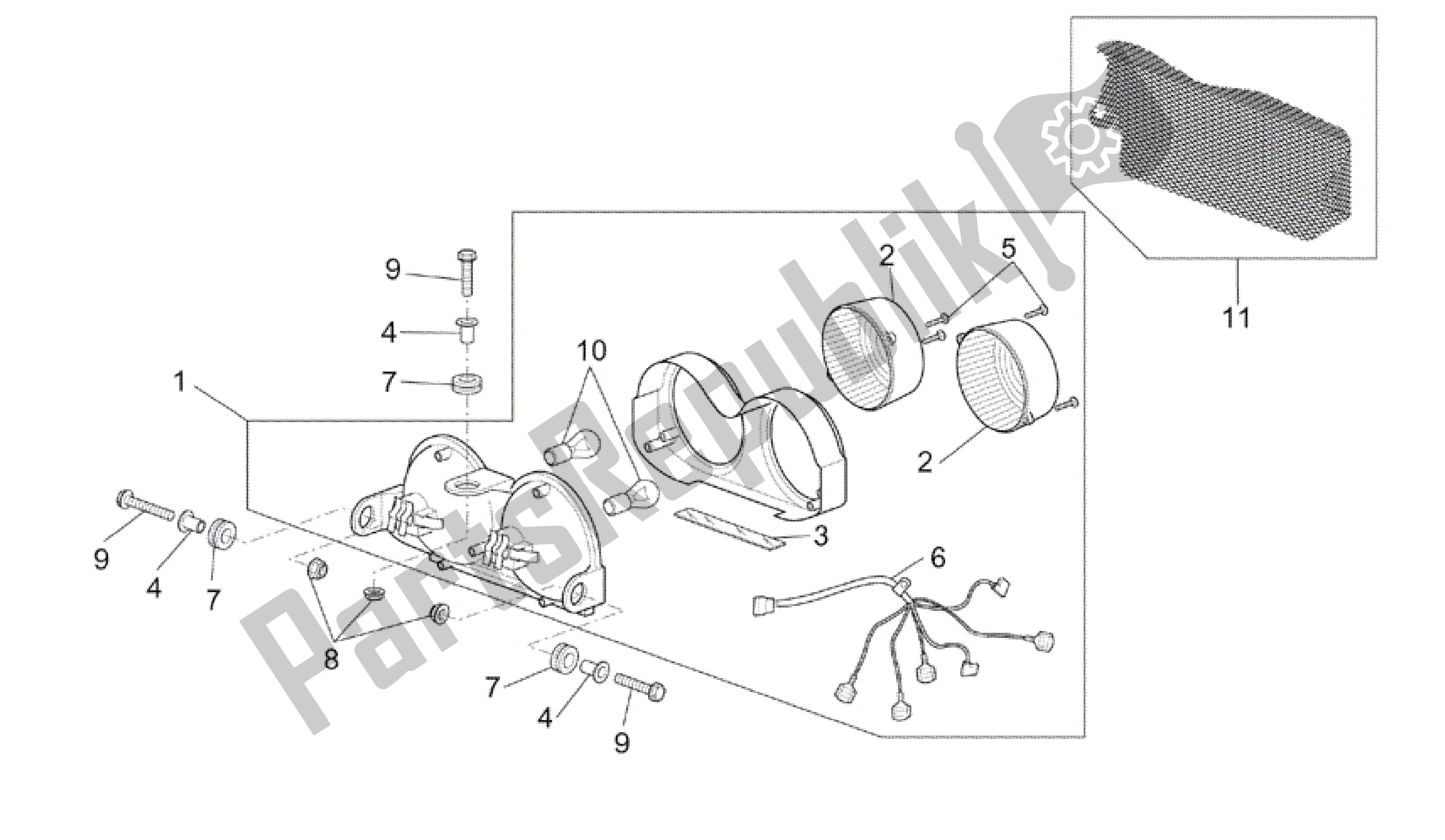 Alle Teile für das Rücklicht des Aprilia RSV Tuono 3952 1000 2002 - 2003