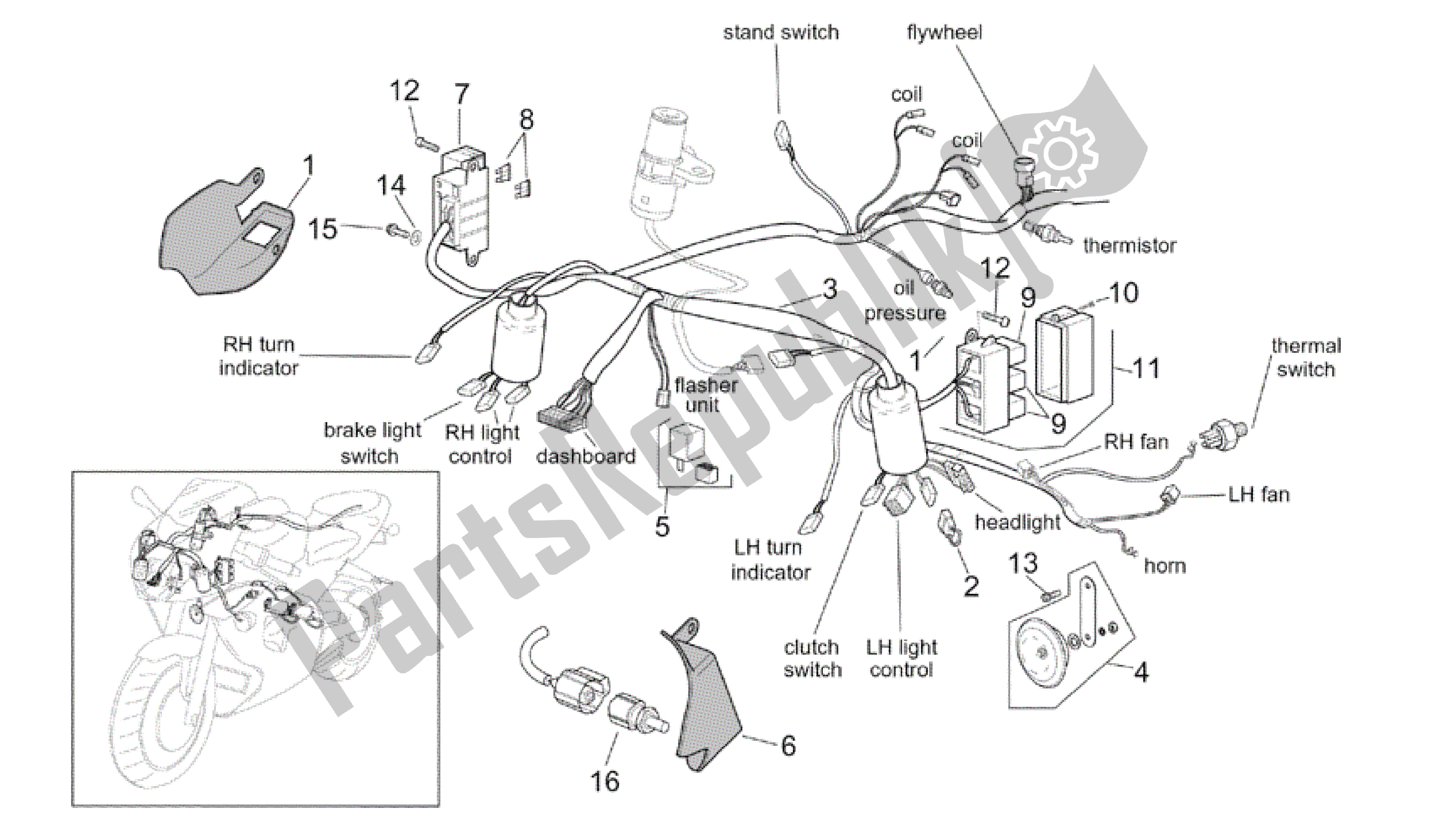 All parts for the Front Electrical System of the Aprilia RSV Tuono 3952 1000 2002 - 2003