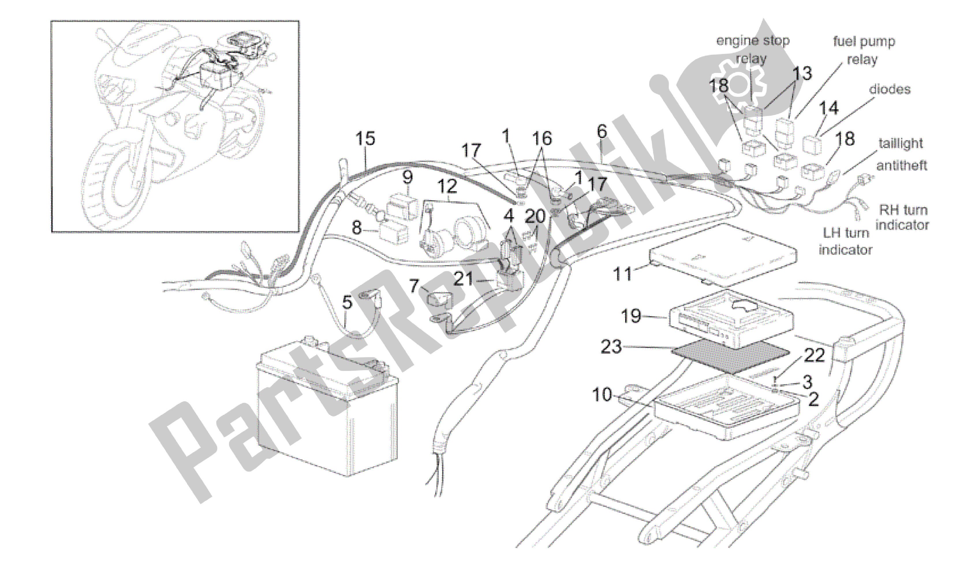 Tutte le parti per il Impianto Elettrico Posteriore del Aprilia RSV Tuono 3952 1000 2002 - 2003