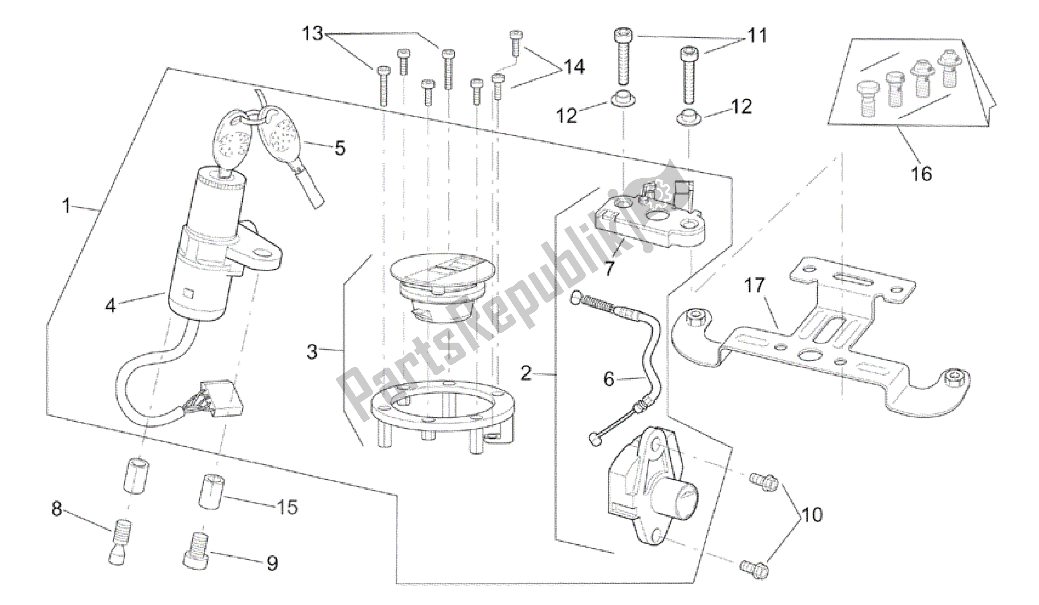 Alle onderdelen voor de Slot Hardware Kit van de Aprilia RSV Tuono 3952 1000 2002 - 2003