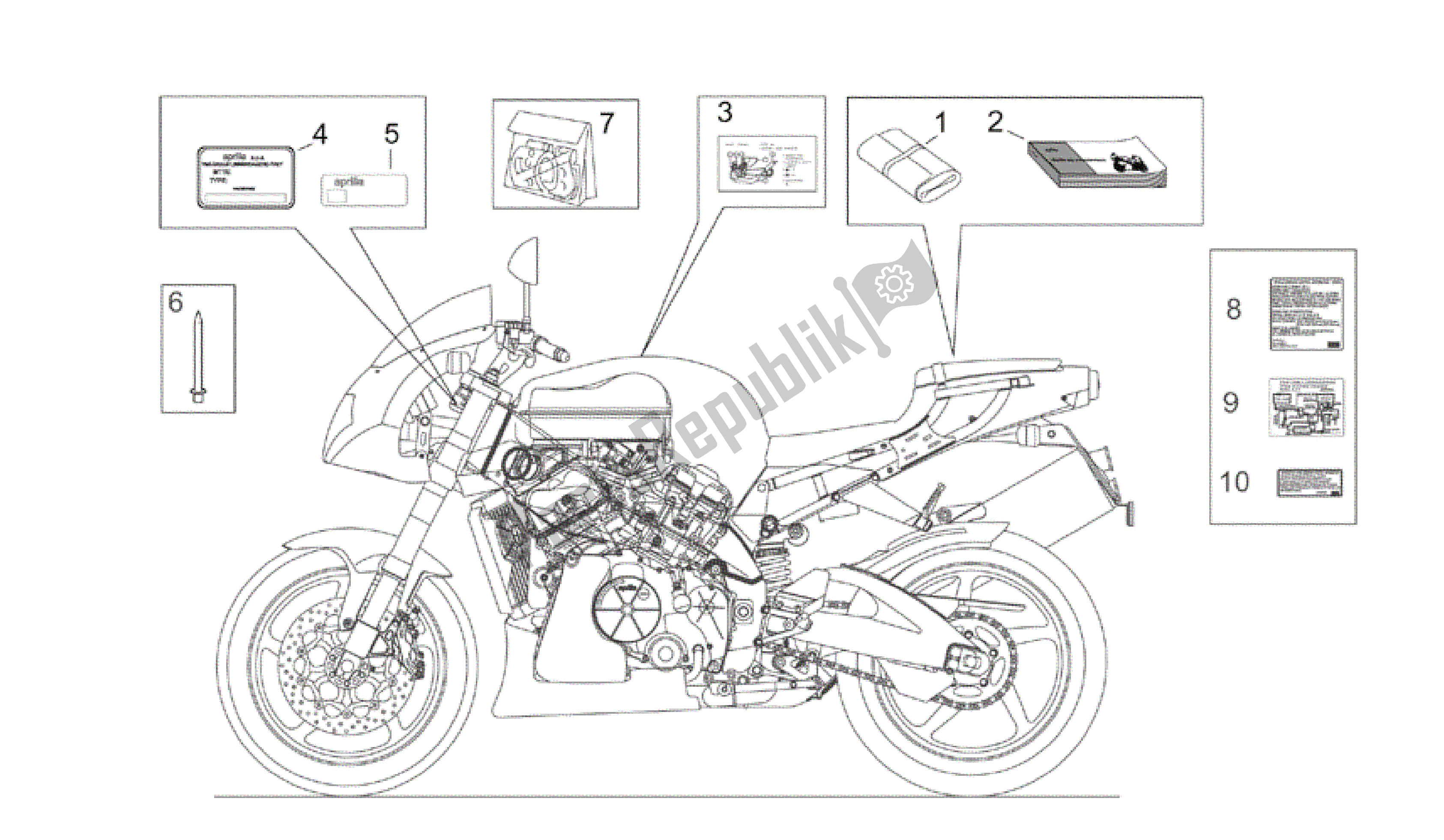 All parts for the Decal Op. Handbooks And Plate Set of the Aprilia RSV Tuono 3952 1000 2002 - 2003