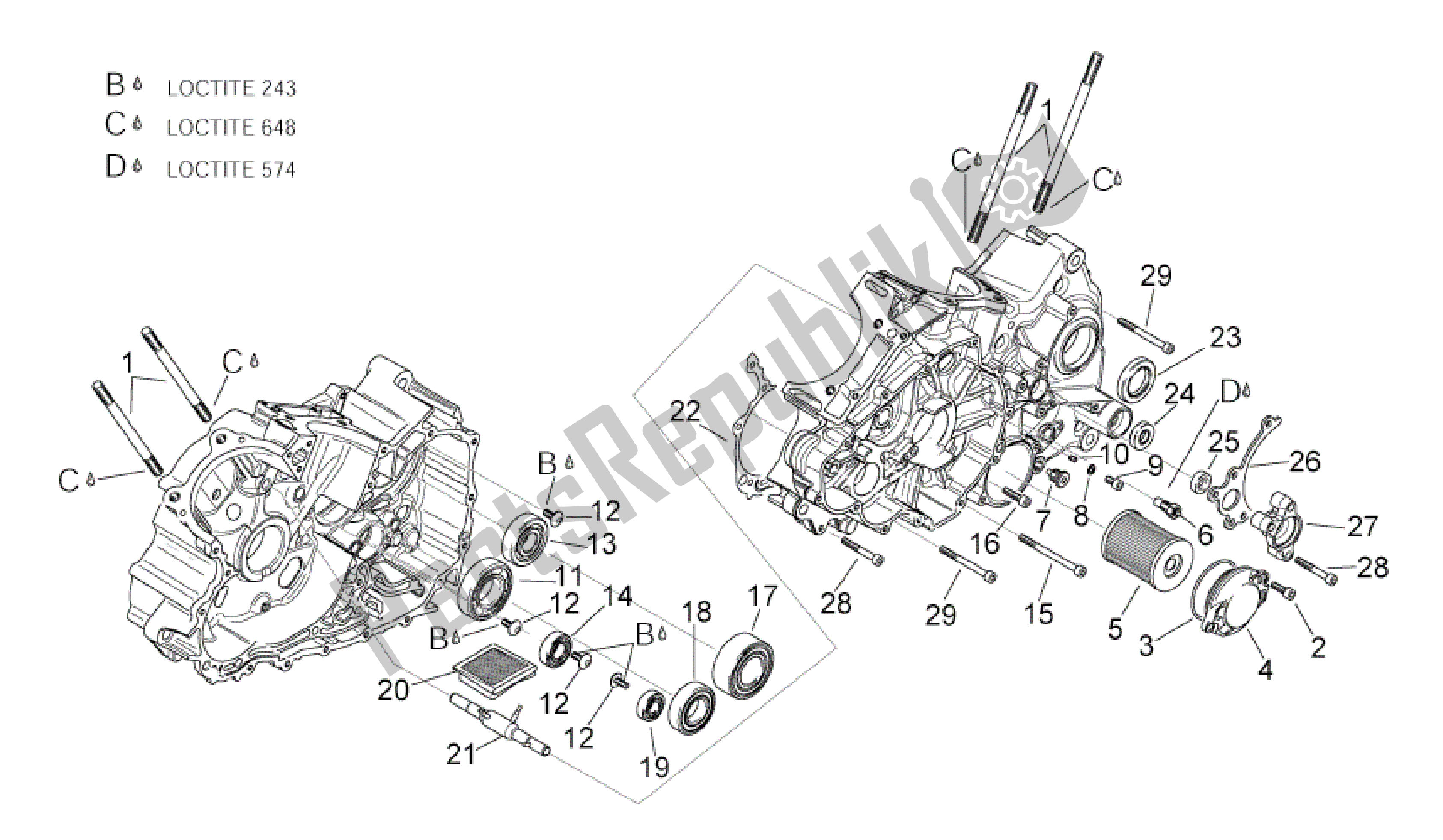 All parts for the Crankcases Ii of the Aprilia RSV Tuono 3952 1000 2002 - 2003