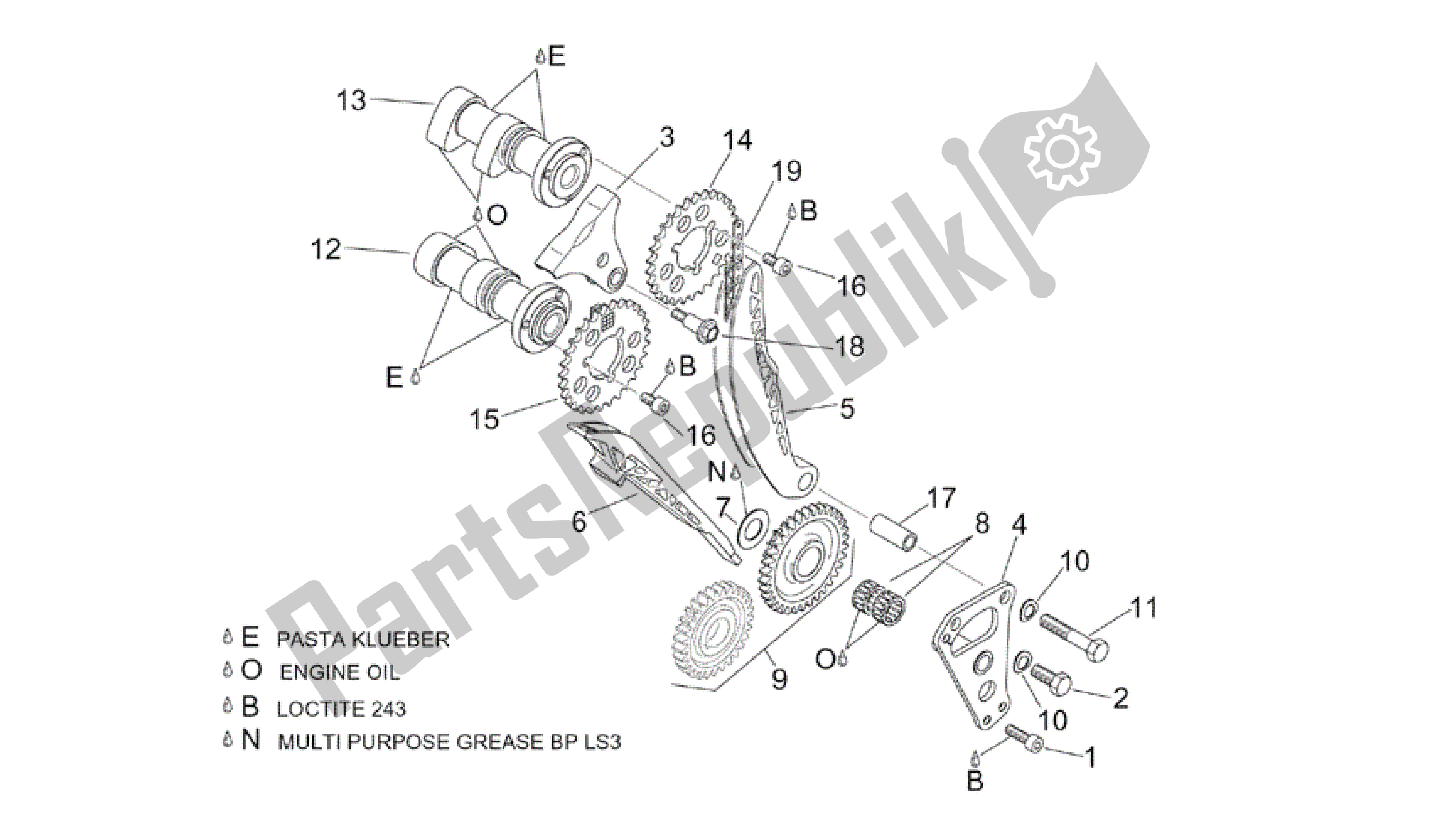 All parts for the Front Cylinder Timing System of the Aprilia RSV Tuono 3952 1000 2002 - 2003