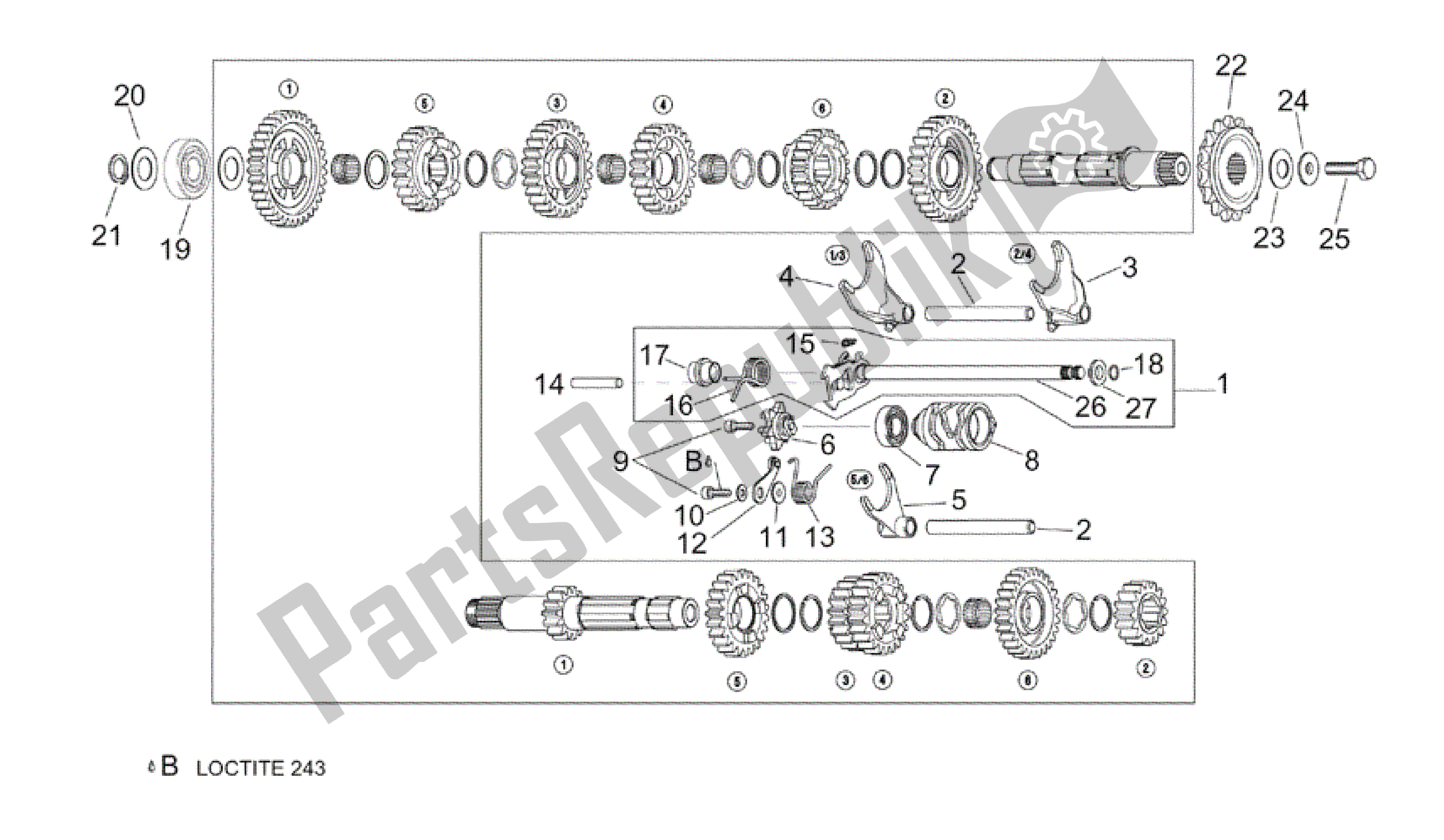 Alle onderdelen voor de Keuze Versnellingsbak van de Aprilia RSV Tuono 3952 1000 2002 - 2003