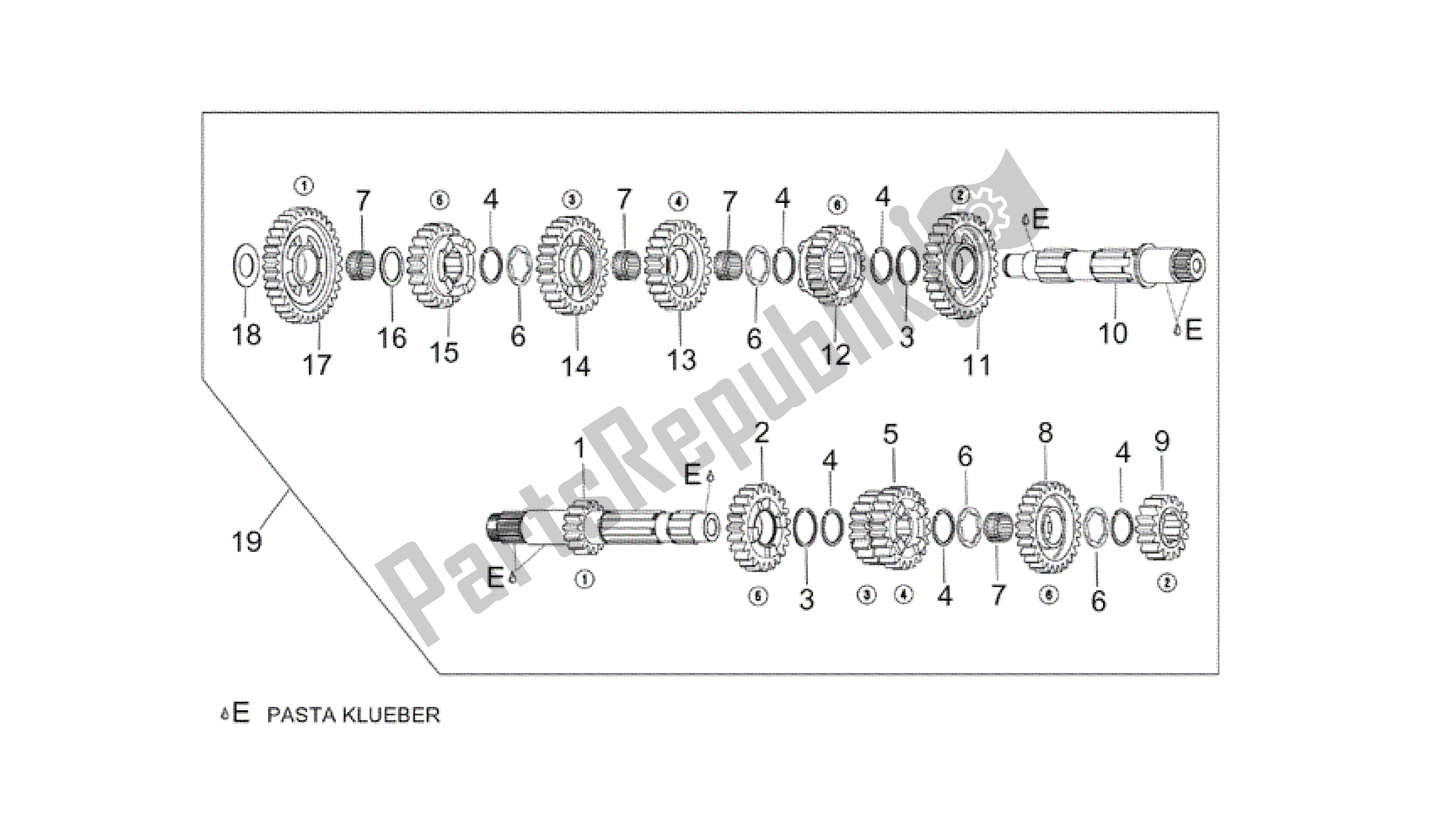 Alle onderdelen voor de Versnellingsbak van de Aprilia RSV Tuono 3952 1000 2002 - 2003