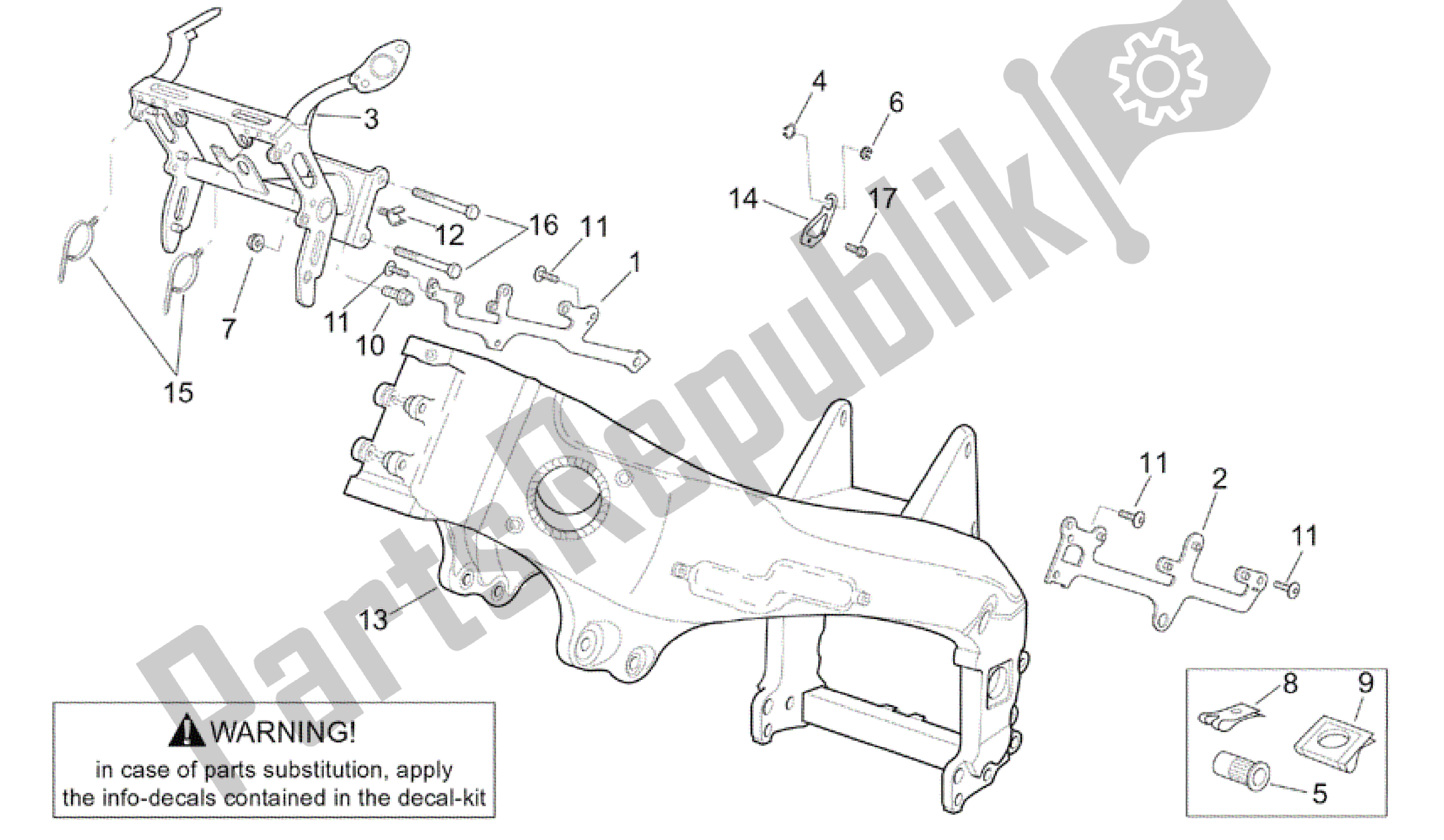 All parts for the Frame Ii of the Aprilia RSV Tuono 3952 1000 2002 - 2003