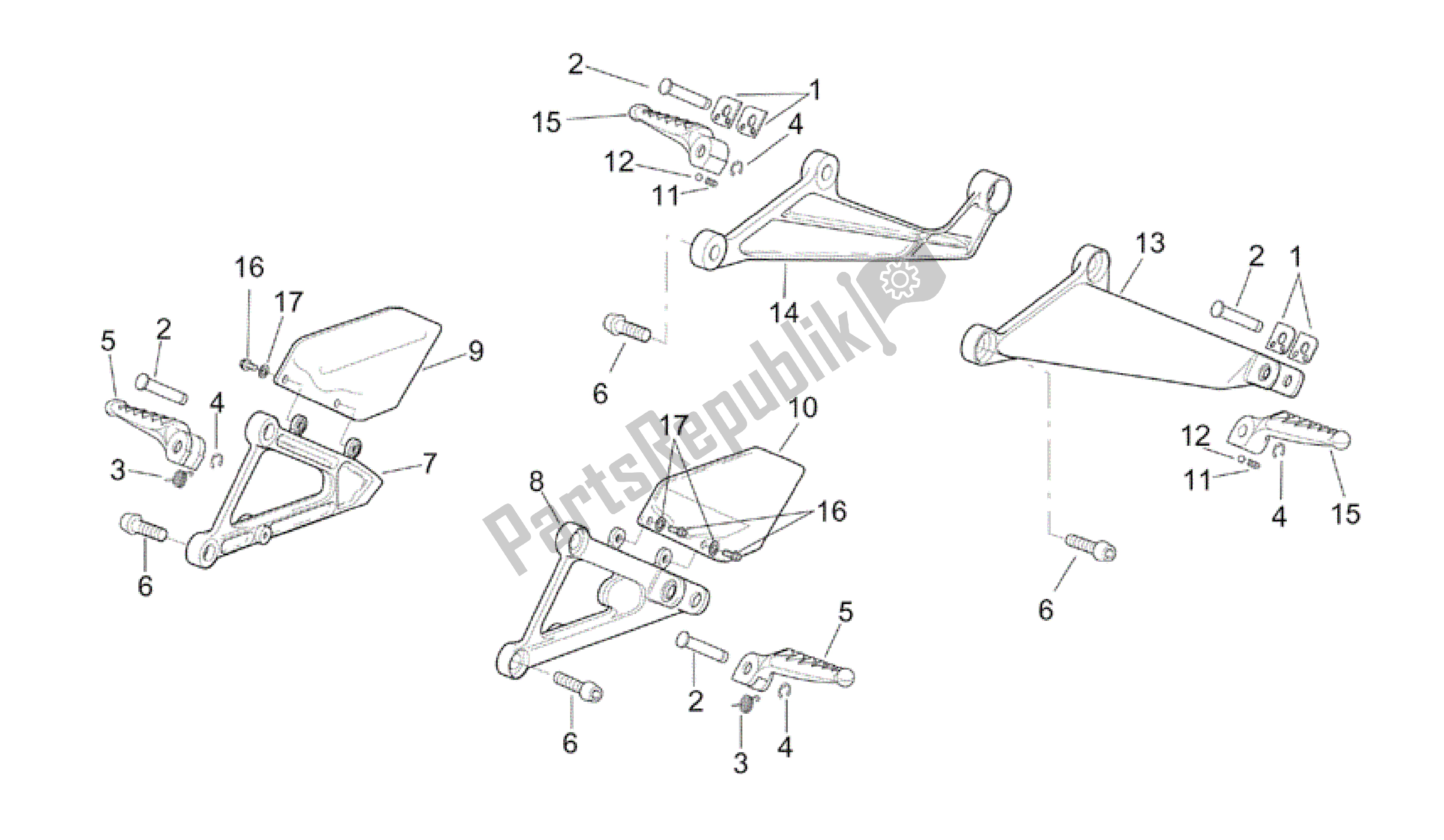 Toutes les pièces pour le Repose-pieds du Aprilia RSV Tuono 3952 1000 2002 - 2003