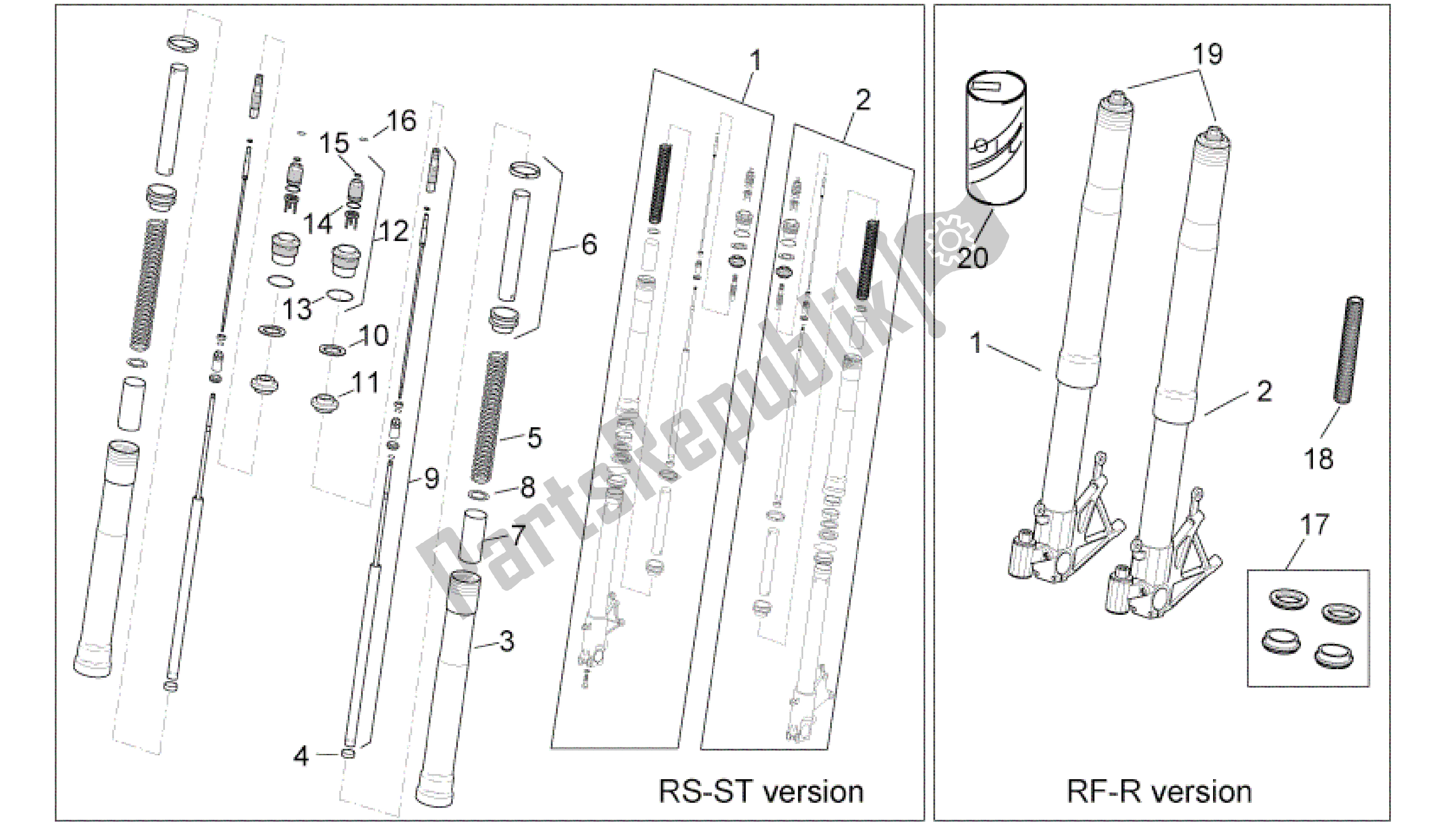 Toutes les pièces pour le Fourche Avant I du Aprilia RSV Tuono 3952 1000 2002 - 2003