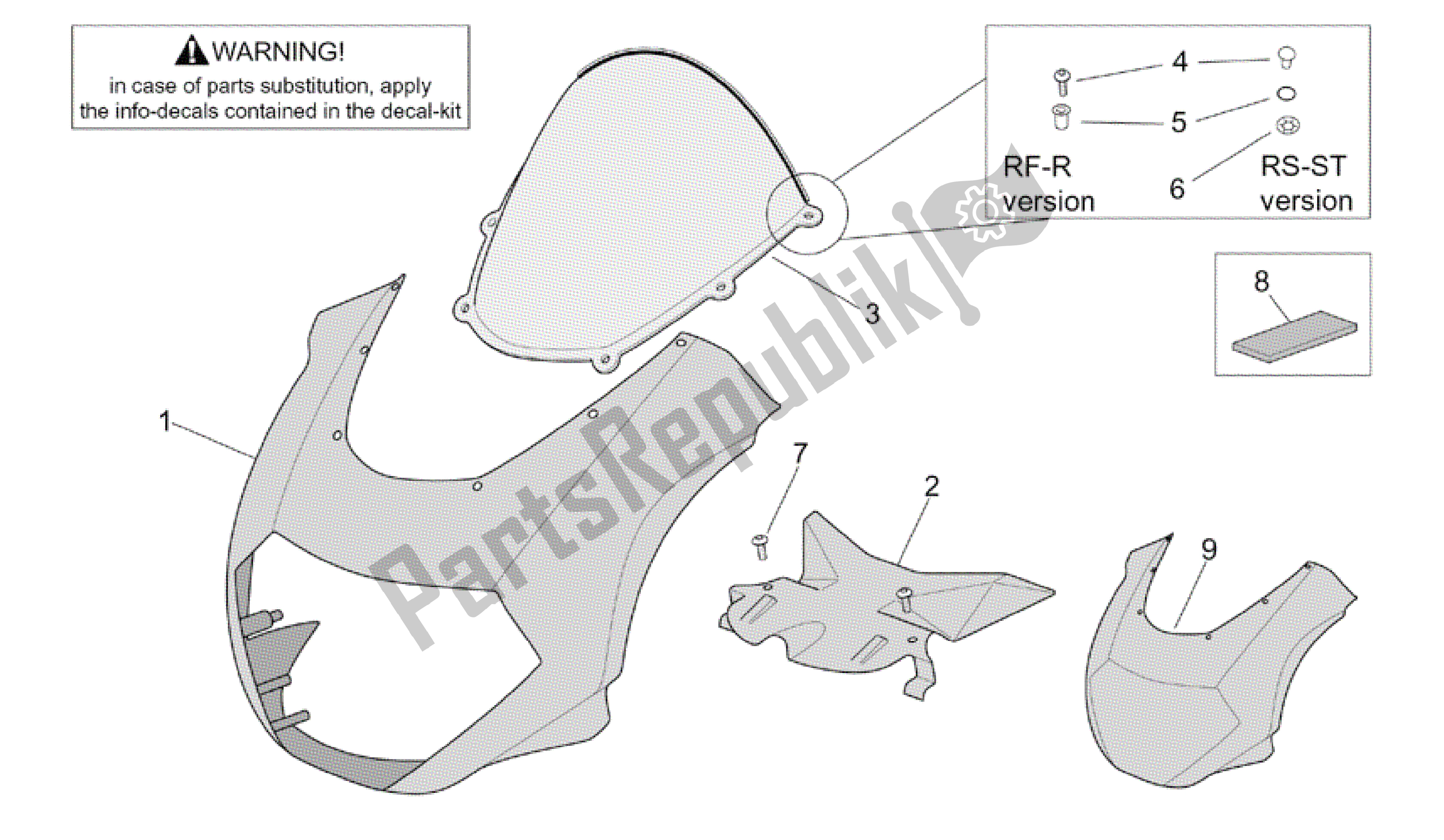 All parts for the Front Body - Front Fairing of the Aprilia RSV Tuono 3952 1000 2002 - 2003