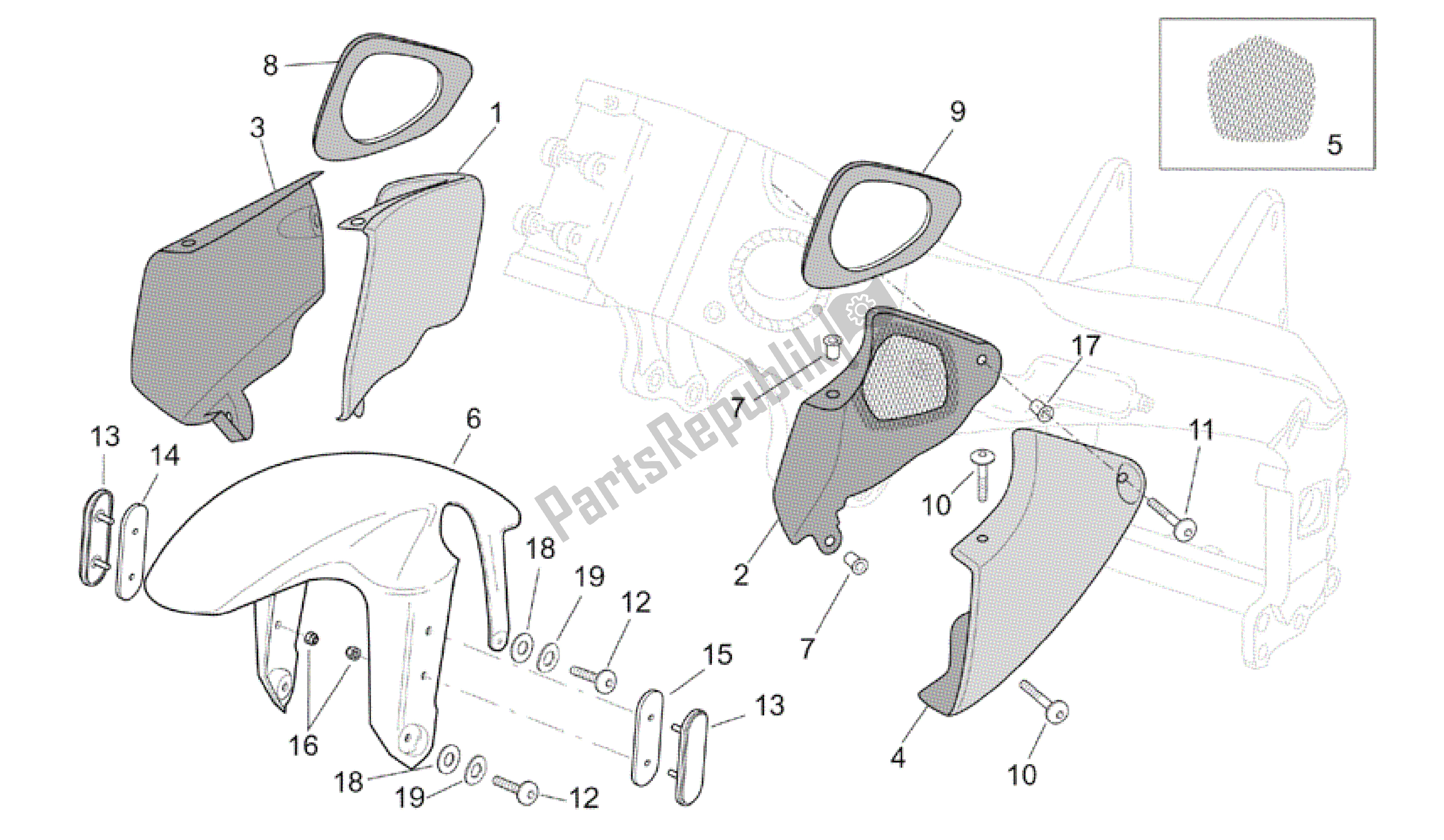 Todas las partes para Cuerpo Delantero - Guardabarros Delantero de Aprilia RSV Tuono 3952 1000 2002 - 2003