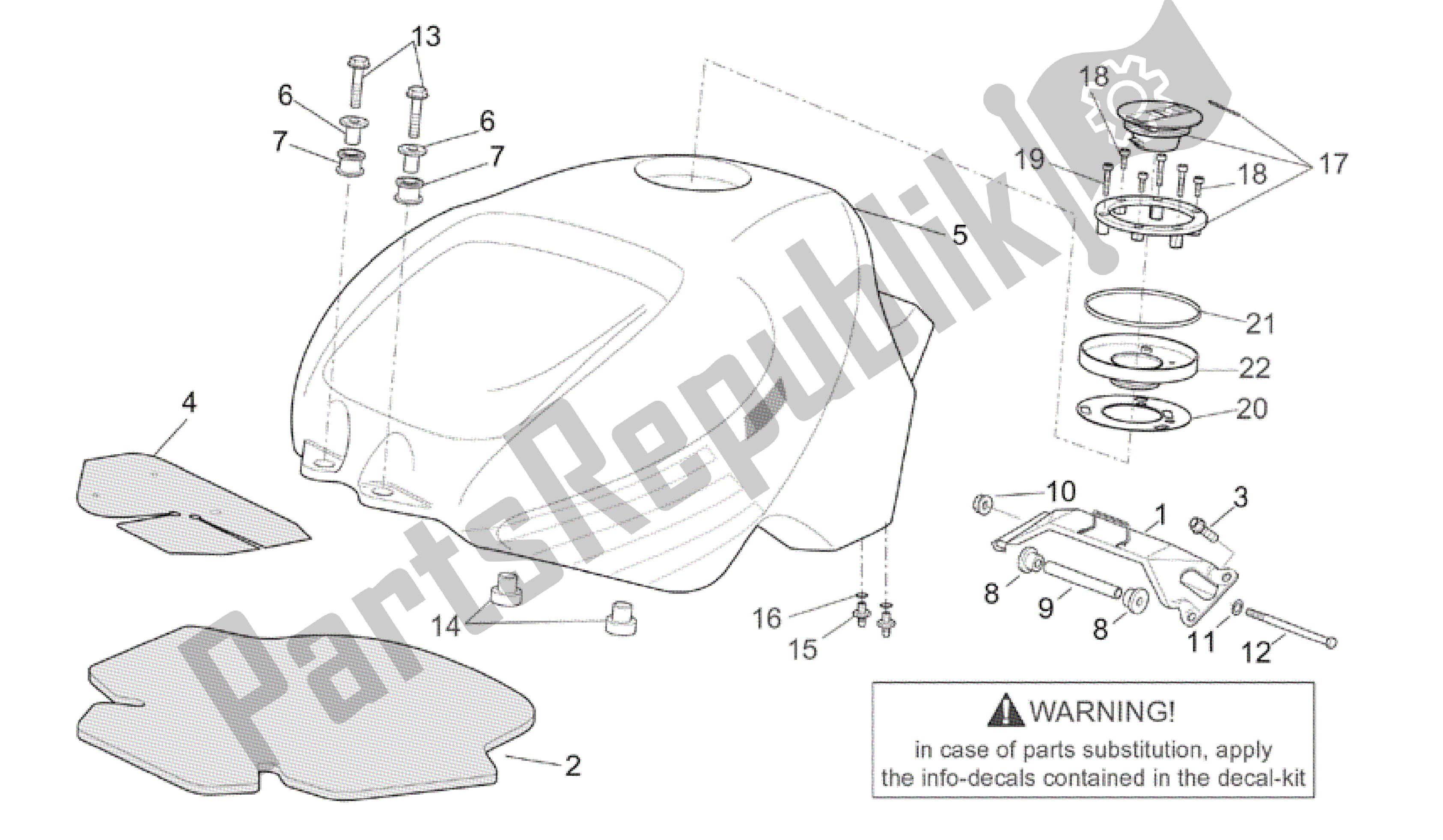 Tutte le parti per il Serbatoio Di Carburante del Aprilia RSV Tuono 3952 1000 2002 - 2003