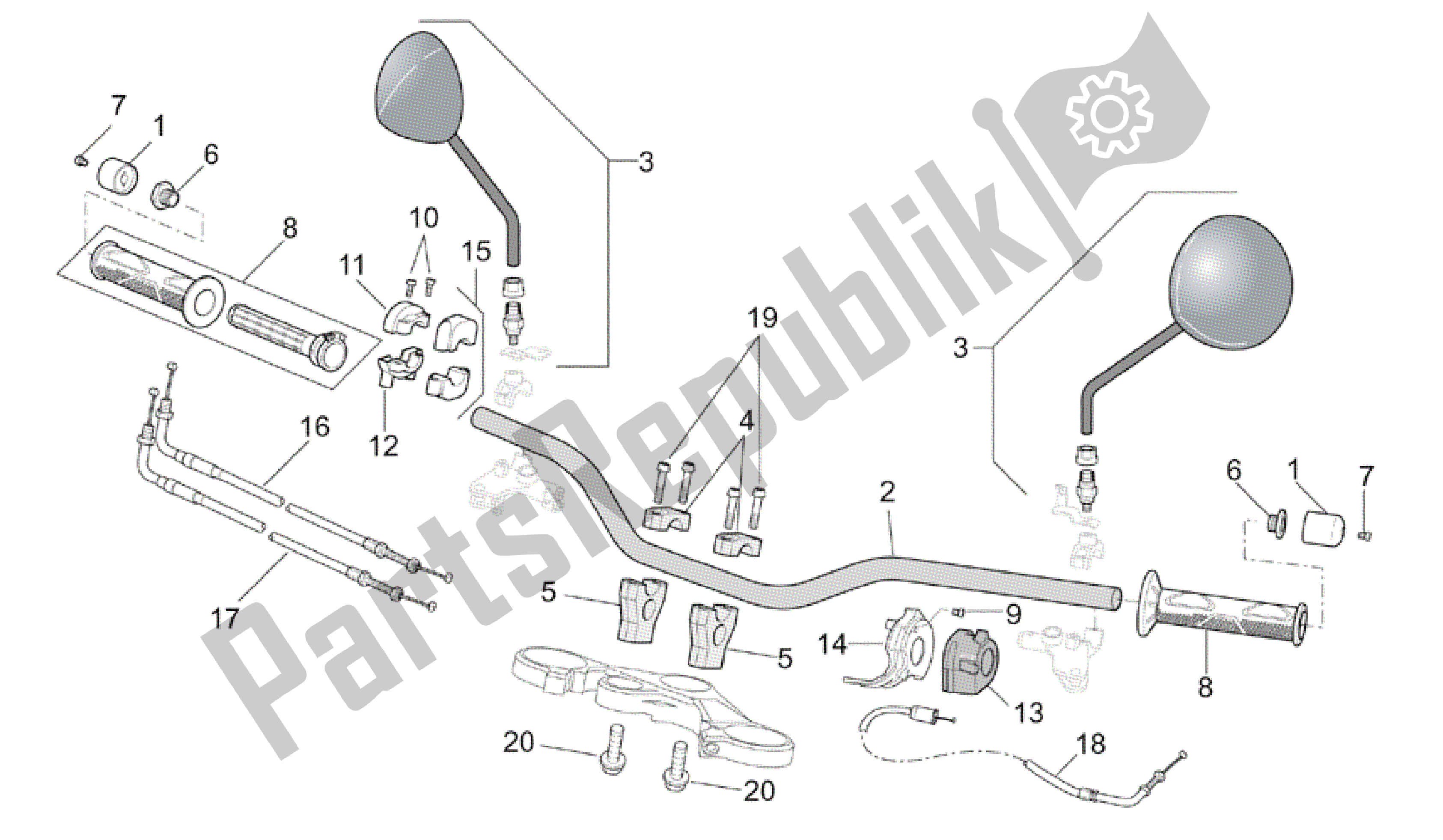 Alle onderdelen voor de Stuur van de Aprilia RSV Tuono 3952 1000 2002 - 2003