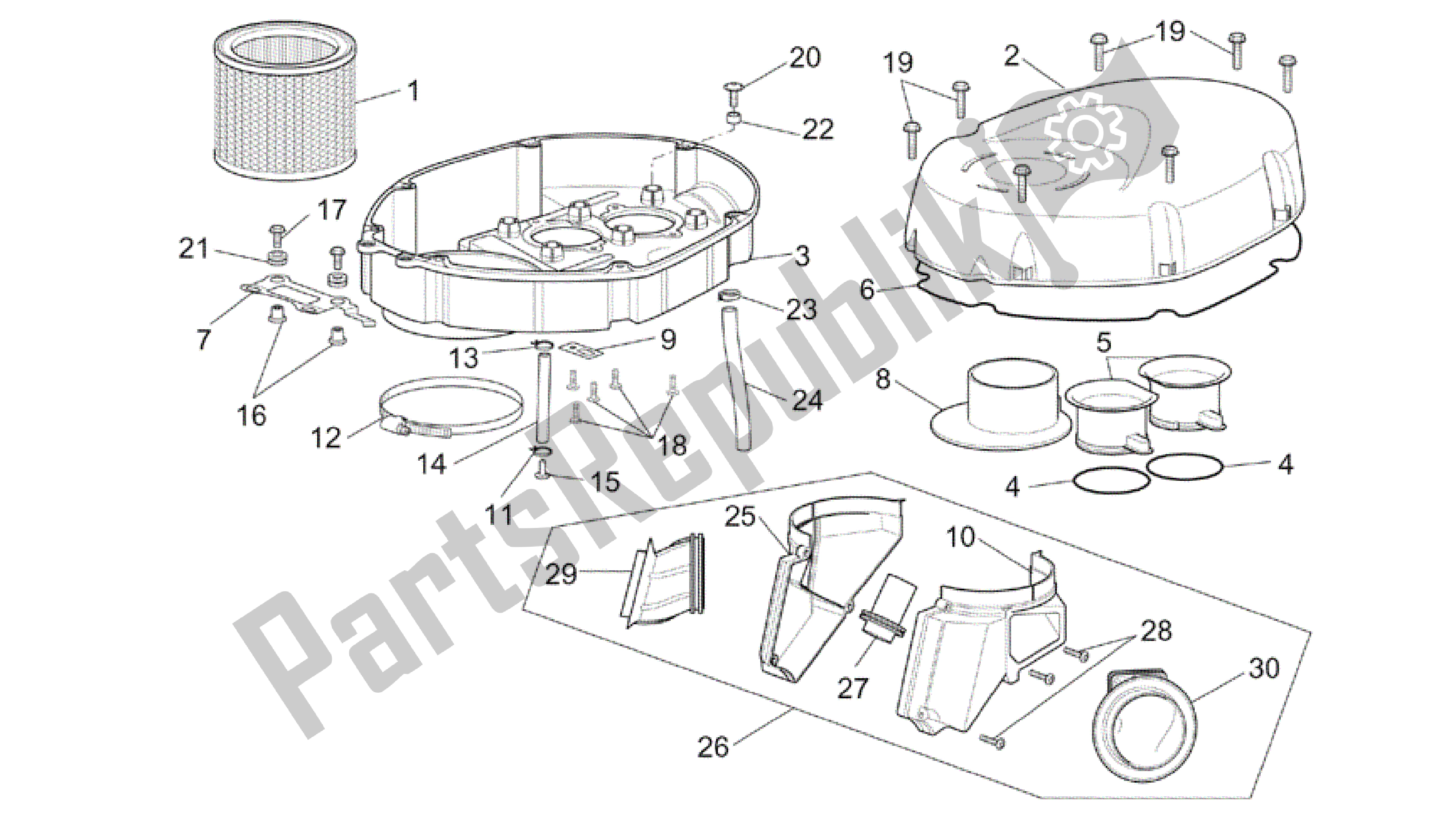 All parts for the Air Box of the Aprilia RSV Tuono 3952 1000 2002 - 2003