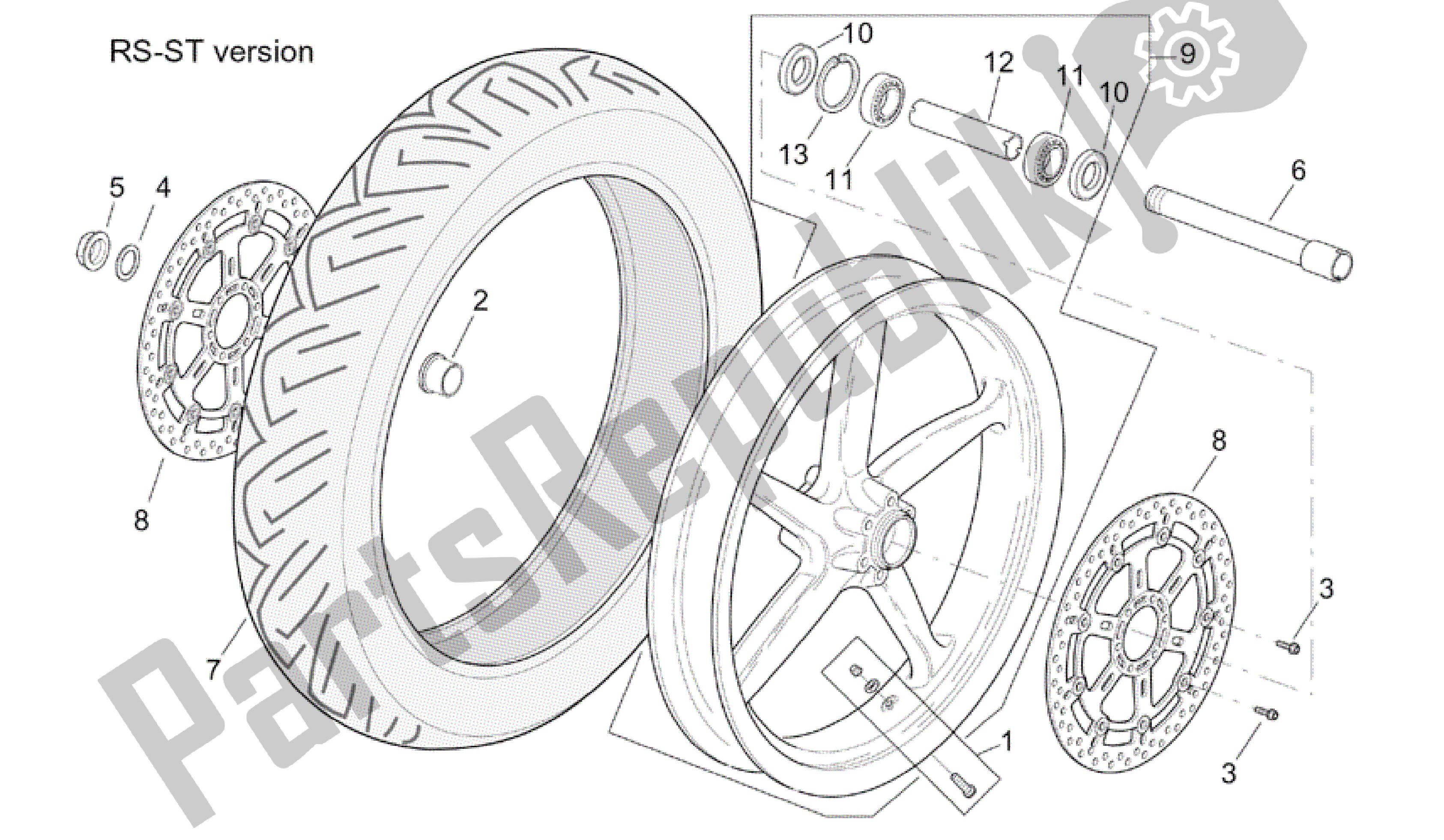 All parts for the St-rs Version Front Wheel of the Aprilia RSV Tuono 3952 1000 2002 - 2003