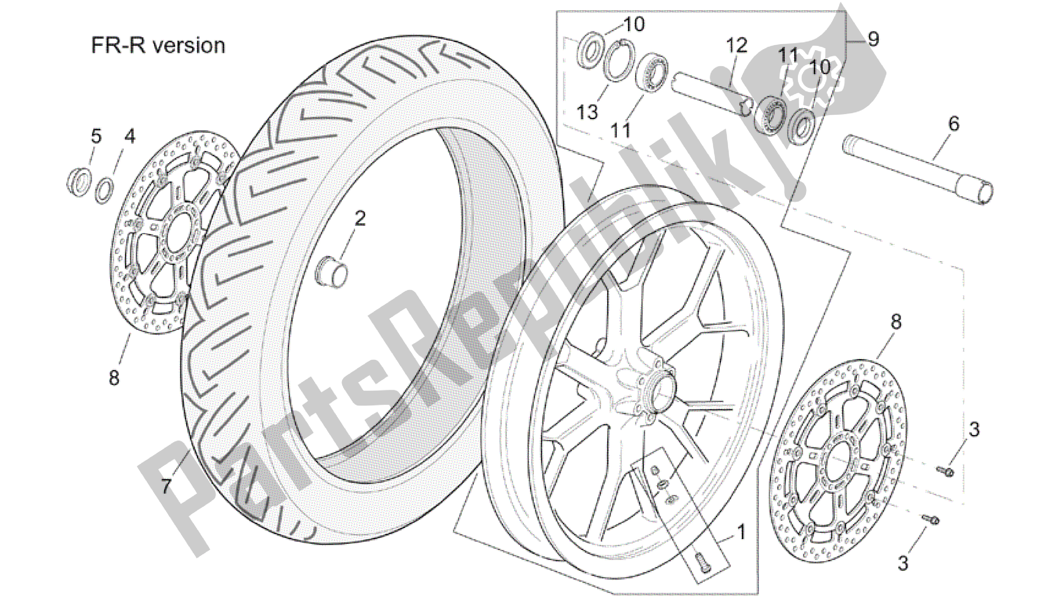 All parts for the R-rf Version Front Wheel of the Aprilia RSV Tuono 3952 1000 2002 - 2003