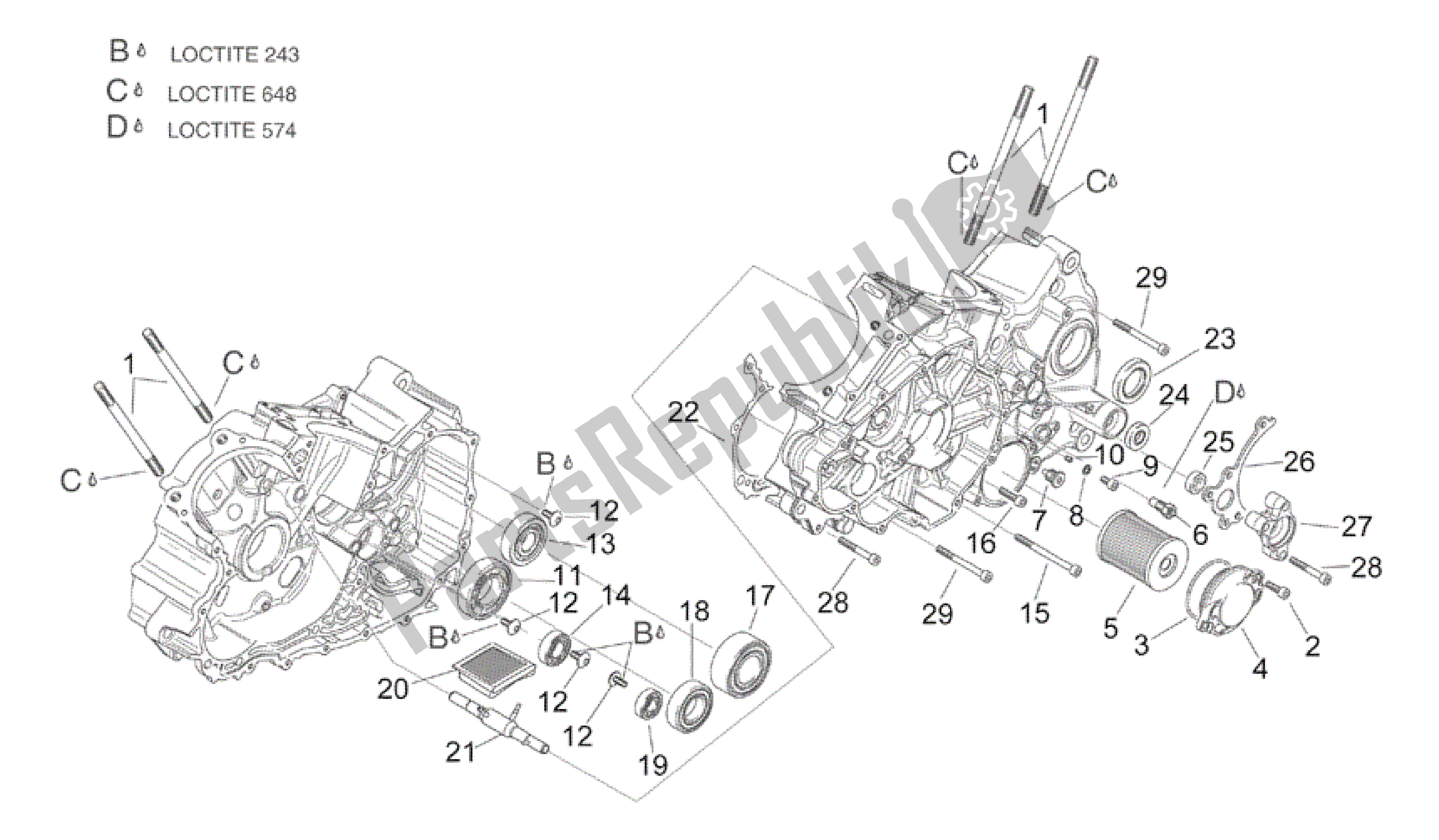 Alle Teile für das Kurbelgehäuse Ii des Aprilia RSV Mille R 3963 1000 2003