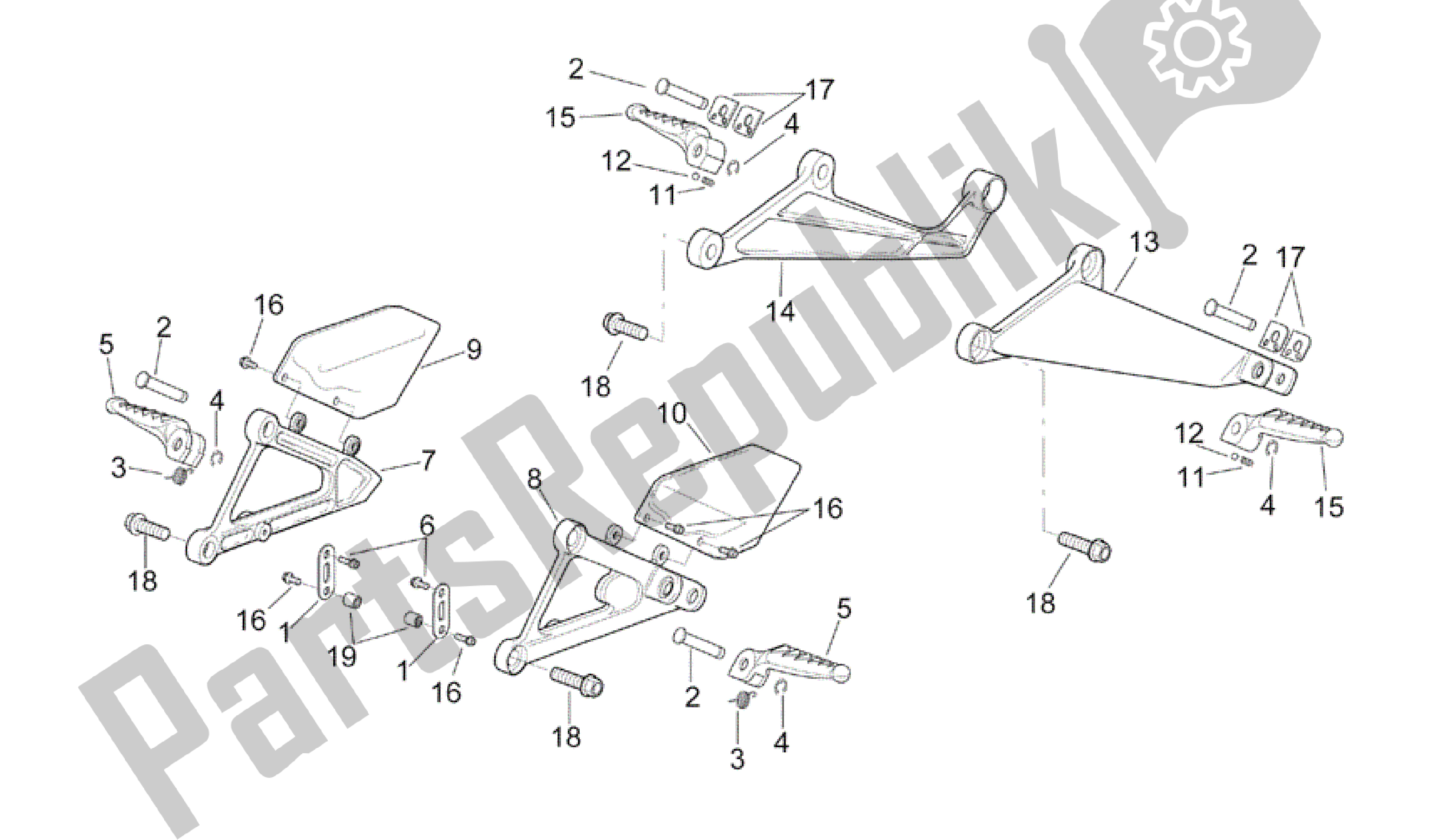 All parts for the Foot Rests of the Aprilia RSV Mille R 3963 1000 2003