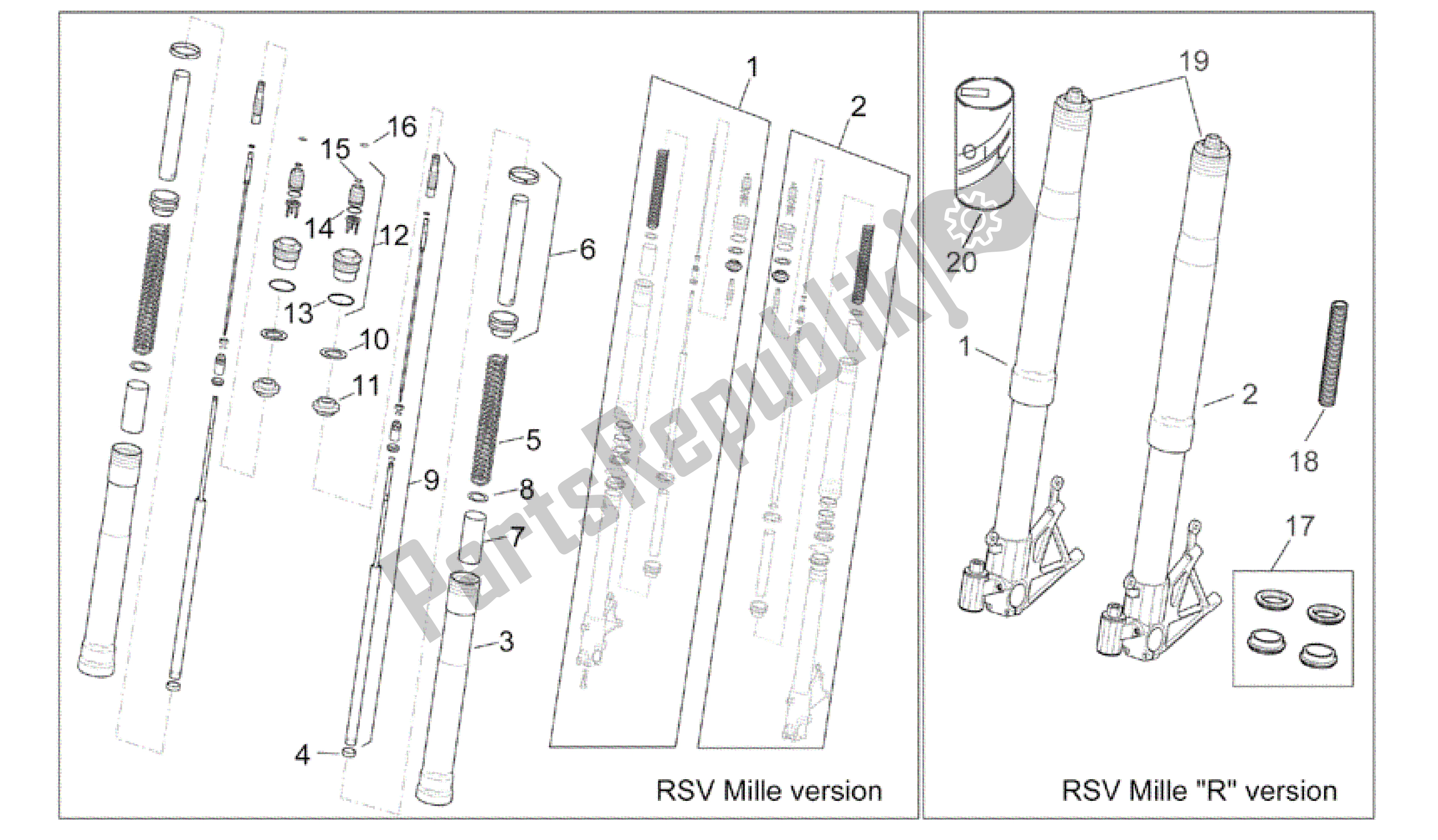 Toutes les pièces pour le Fourche Avant I du Aprilia RSV Mille R 3963 1000 2003