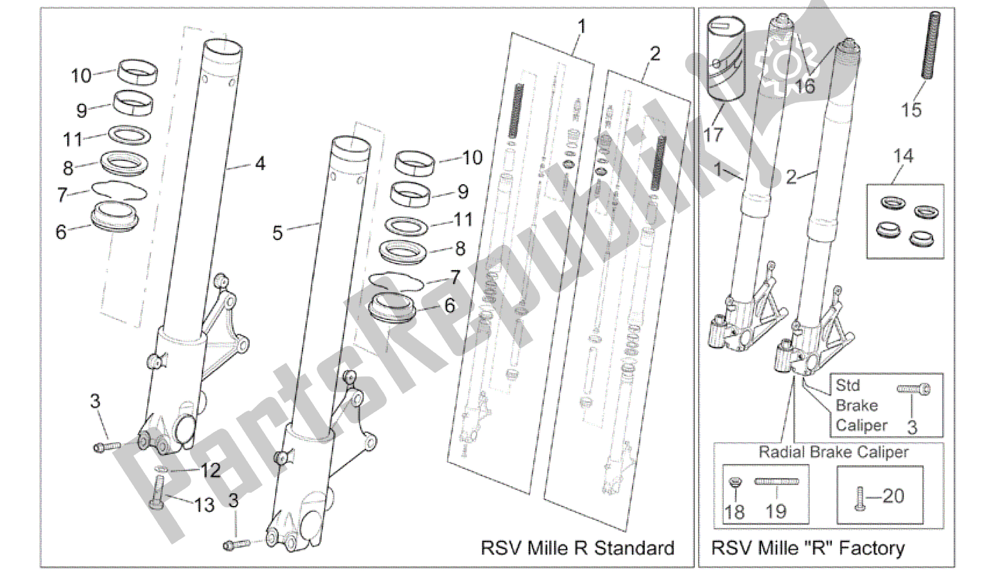 Todas as partes de Garfo Dianteiro Ii do Aprilia RSV Mille R 3963 1000 2003