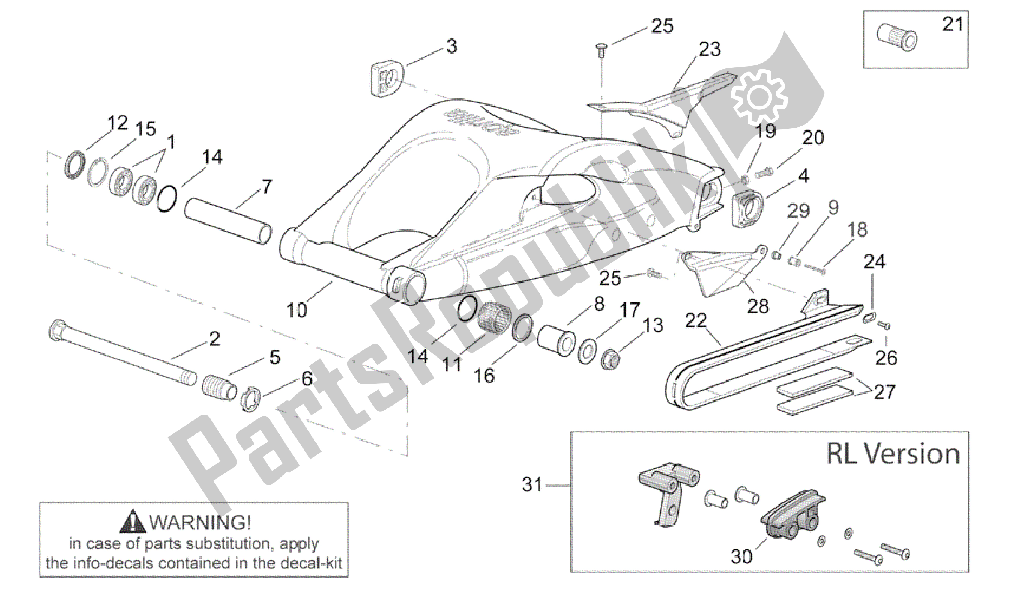 Alle onderdelen voor de Zwenkarm van de Aprilia RSV Mille R 3963 1000 2003