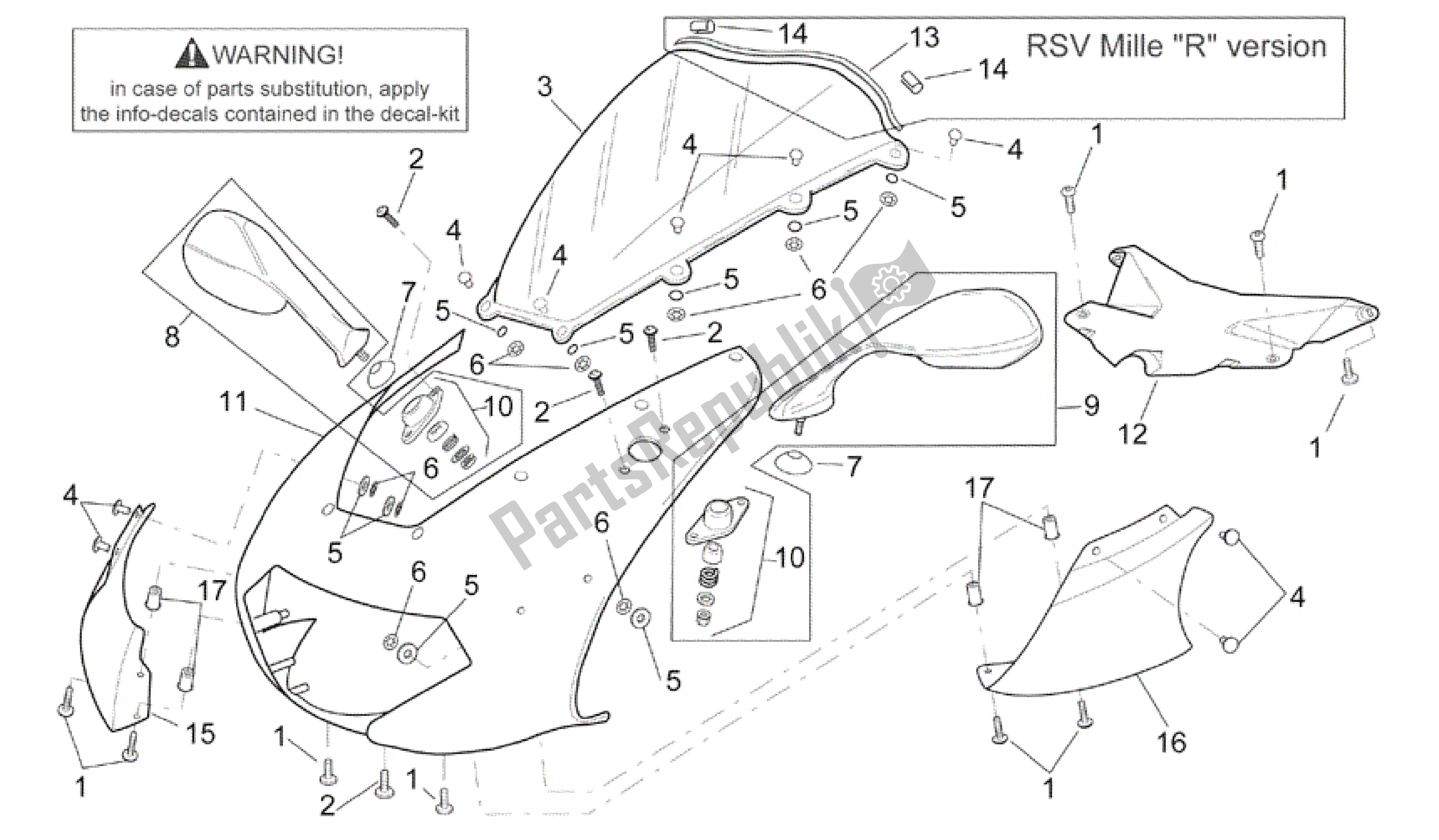 Wszystkie części do Korpus Przód - Owiewka Przednia Aprilia RSV Mille R 3963 1000 2003