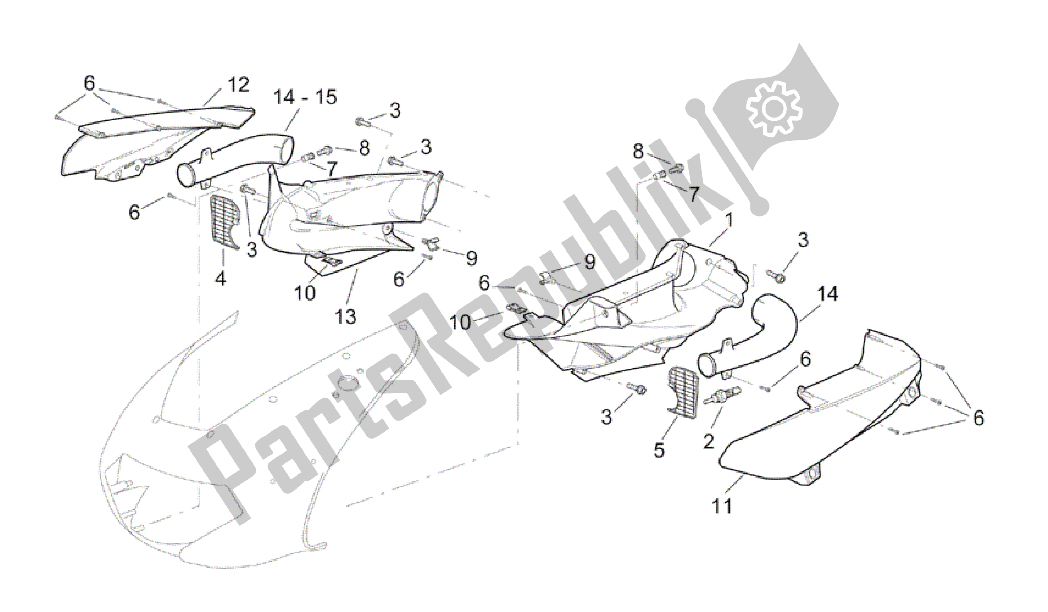 Toutes les pièces pour le Corps Avant - Conduit du Aprilia RSV Mille R 3963 1000 2003