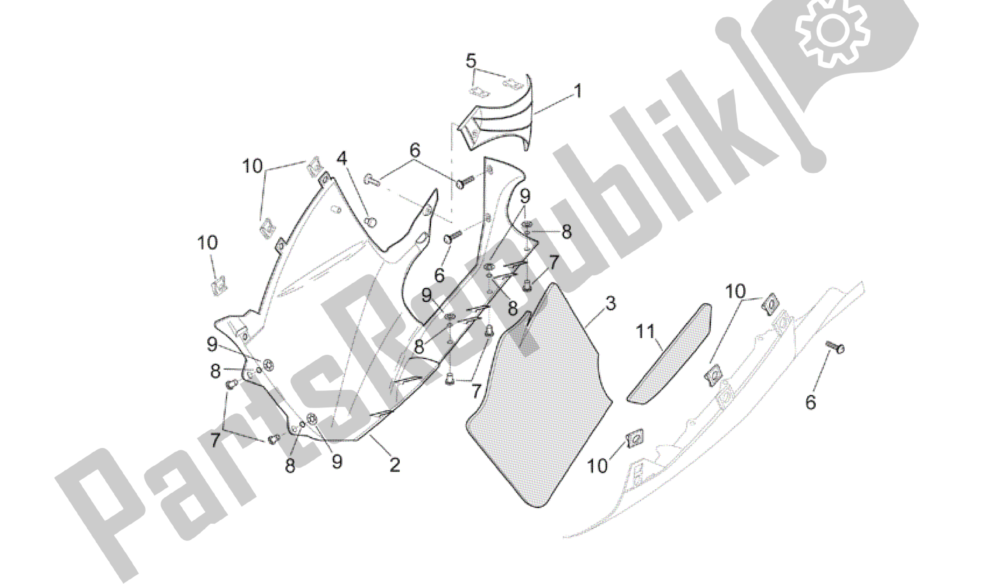 Alle onderdelen voor de Centrale Body - Rechter Stroomlijnkappen van de Aprilia RSV Mille R 3963 1000 2003