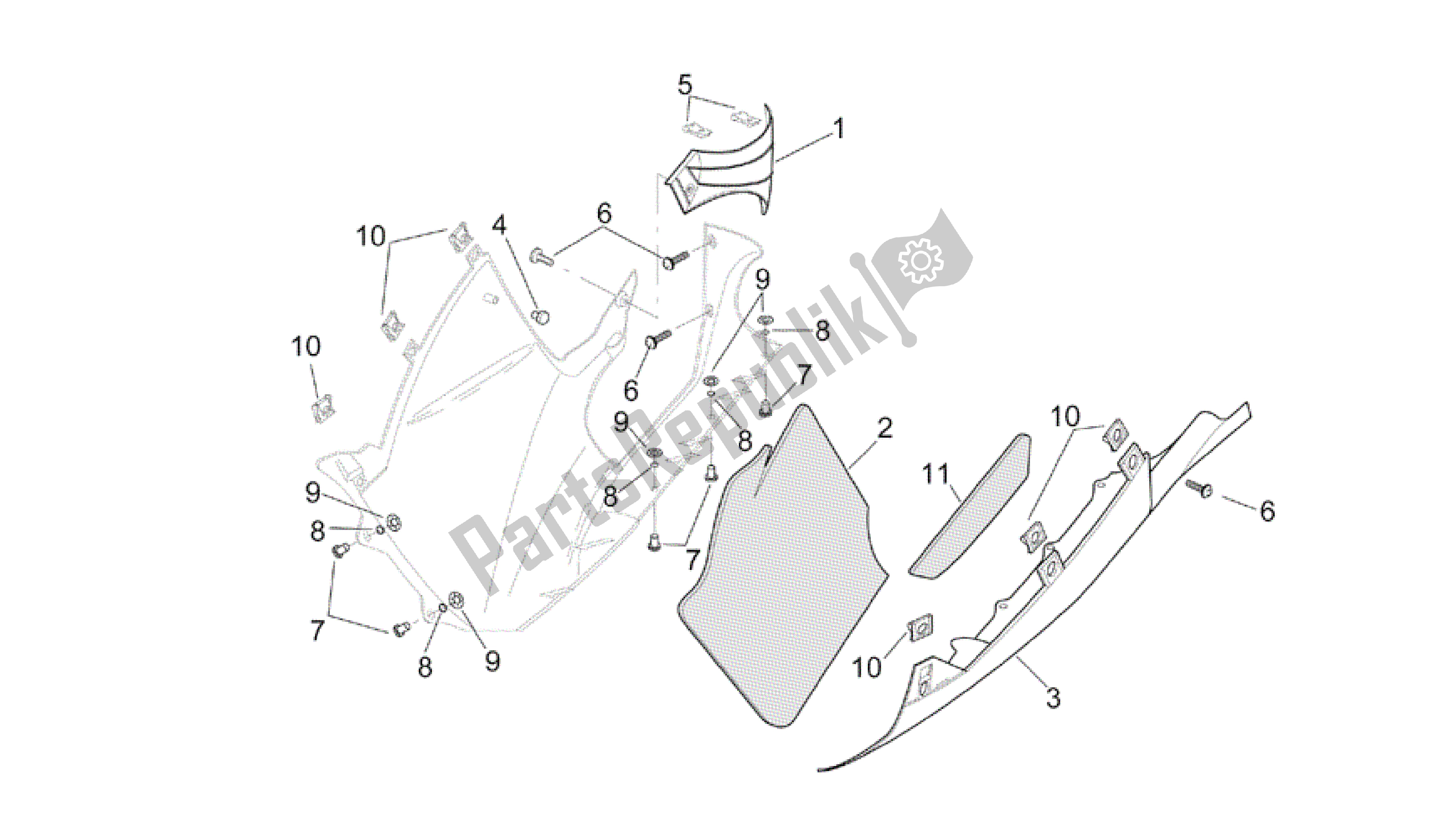 Toutes les pièces pour le Corps Central - Carénages Lh du Aprilia RSV Mille R 3963 1000 2003