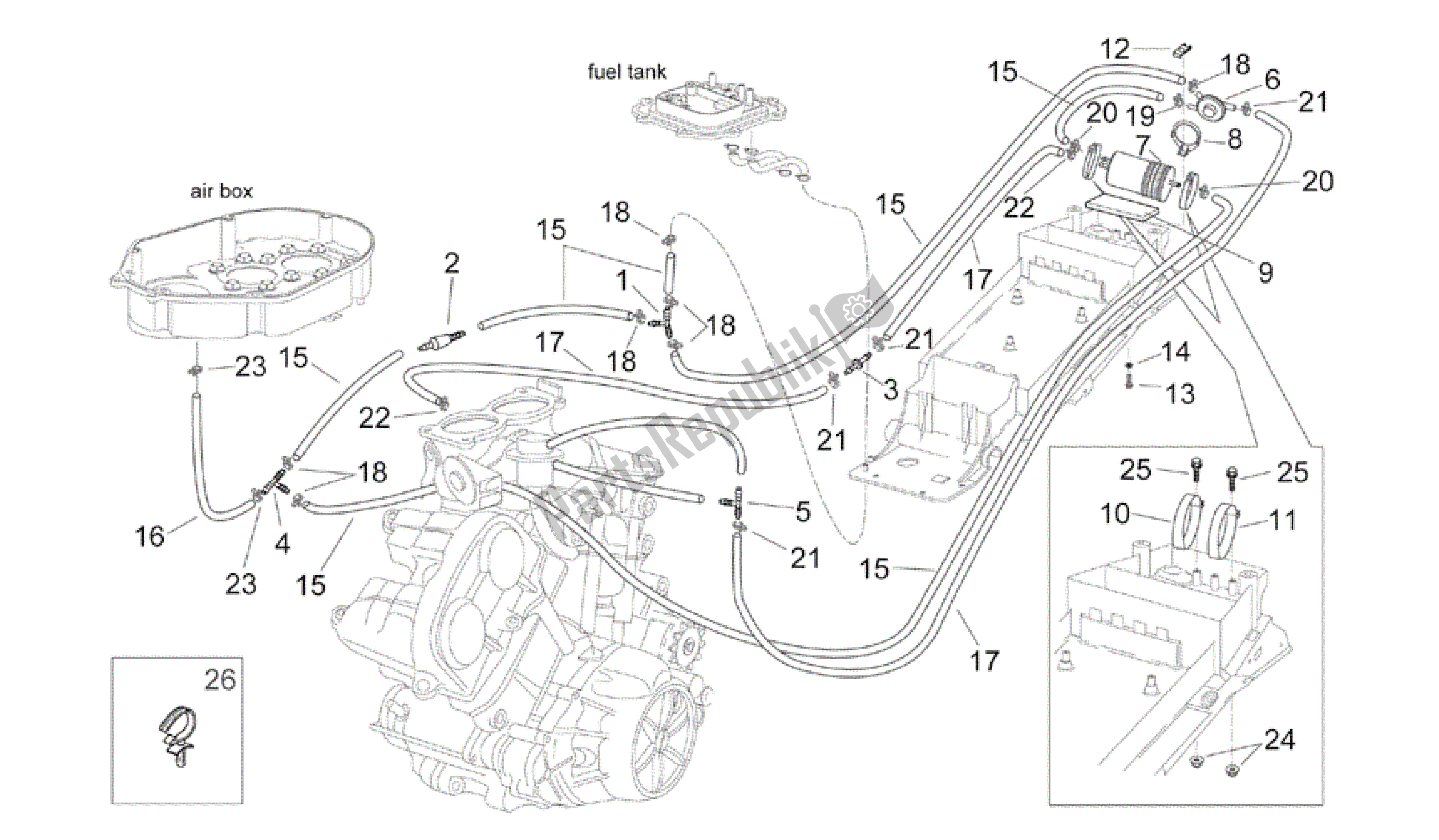 Alle Teile für das Kraftstoffdampfrückgewinnungssystem des Aprilia RSV Mille R 3963 1000 2003