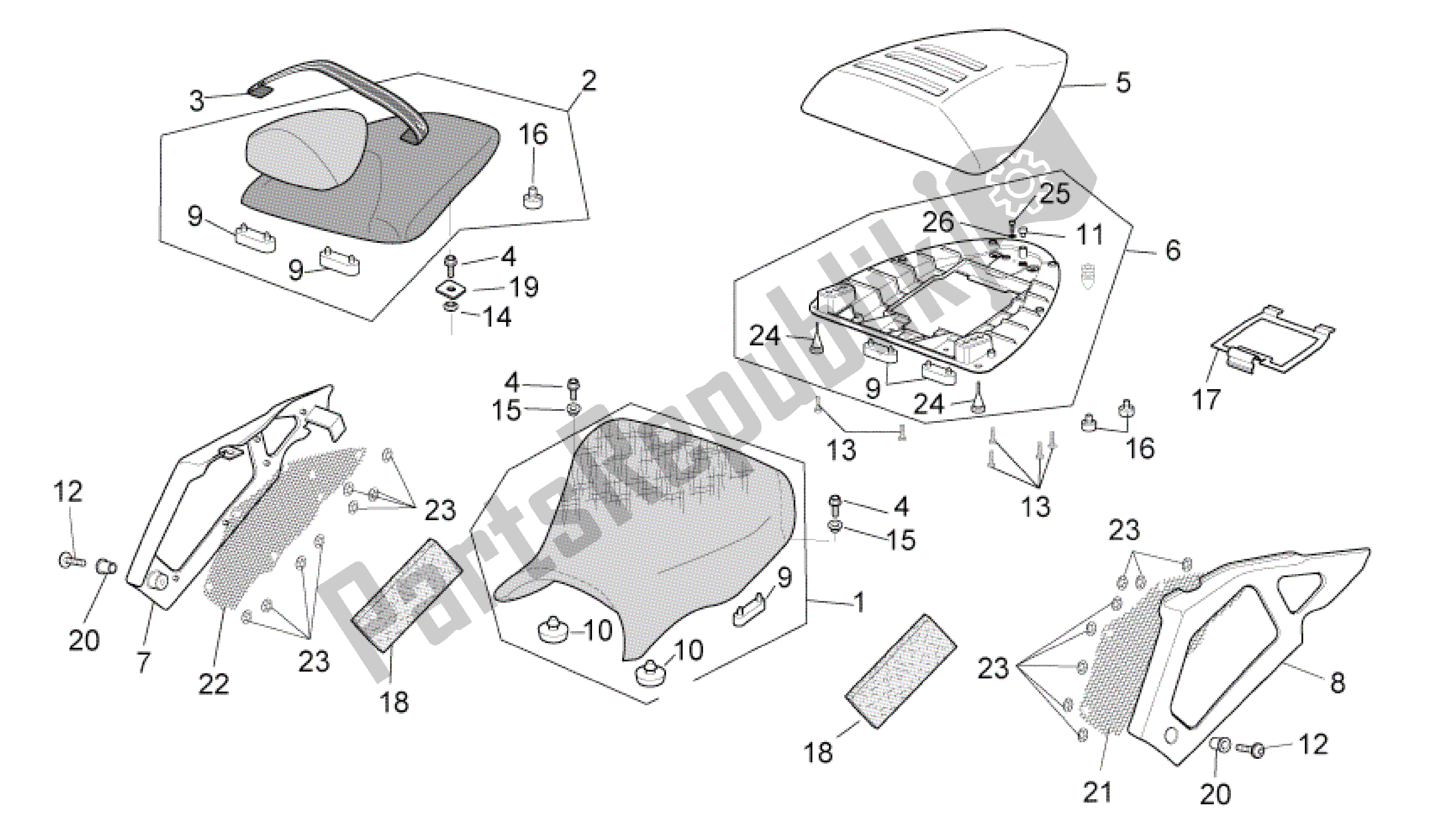 All parts for the Saddle of the Aprilia RSV Mille R 3963 1000 2003