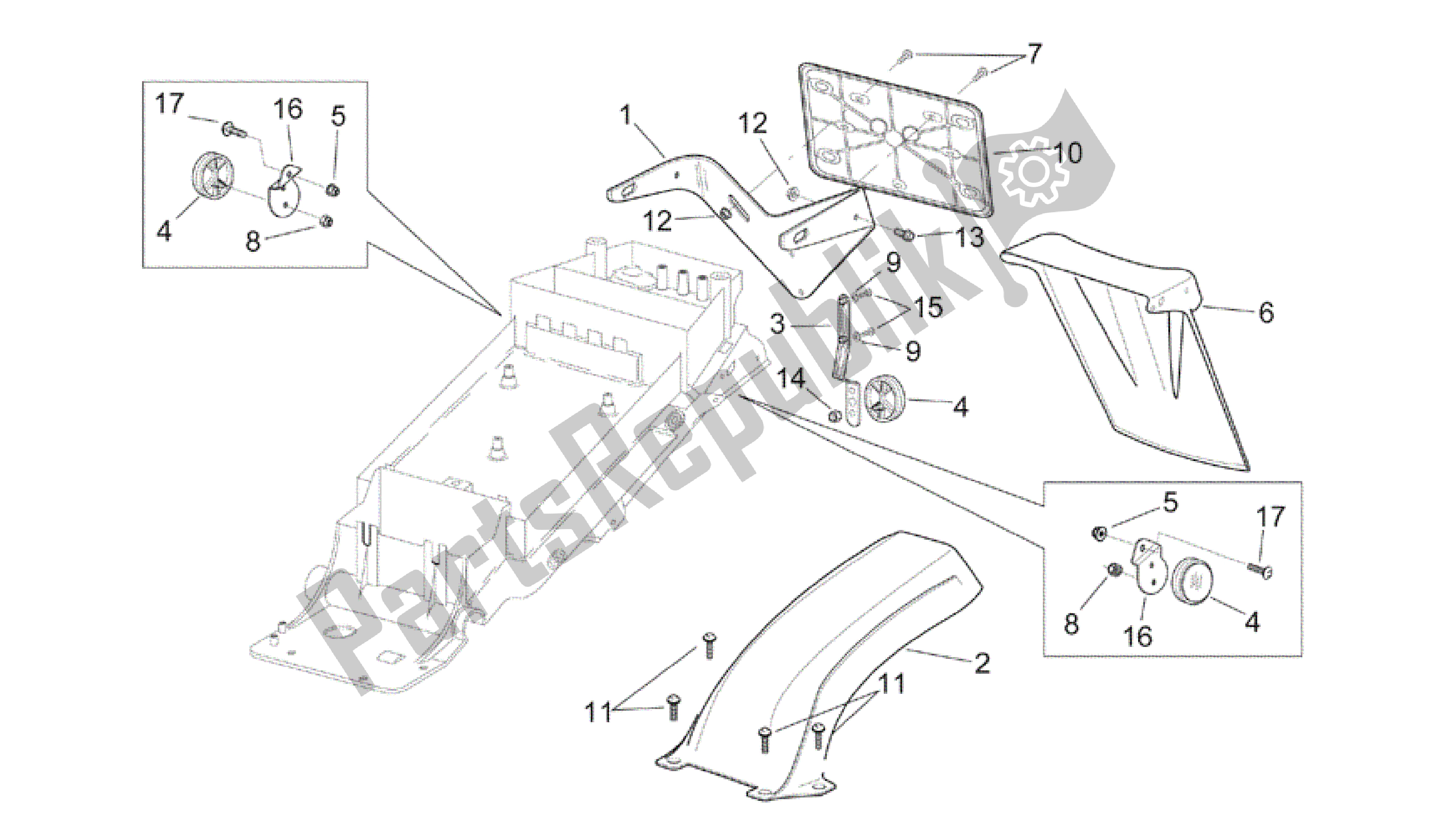 Todas las partes para Guardabarros Trasero de Aprilia RSV Mille R 3963 1000 2003