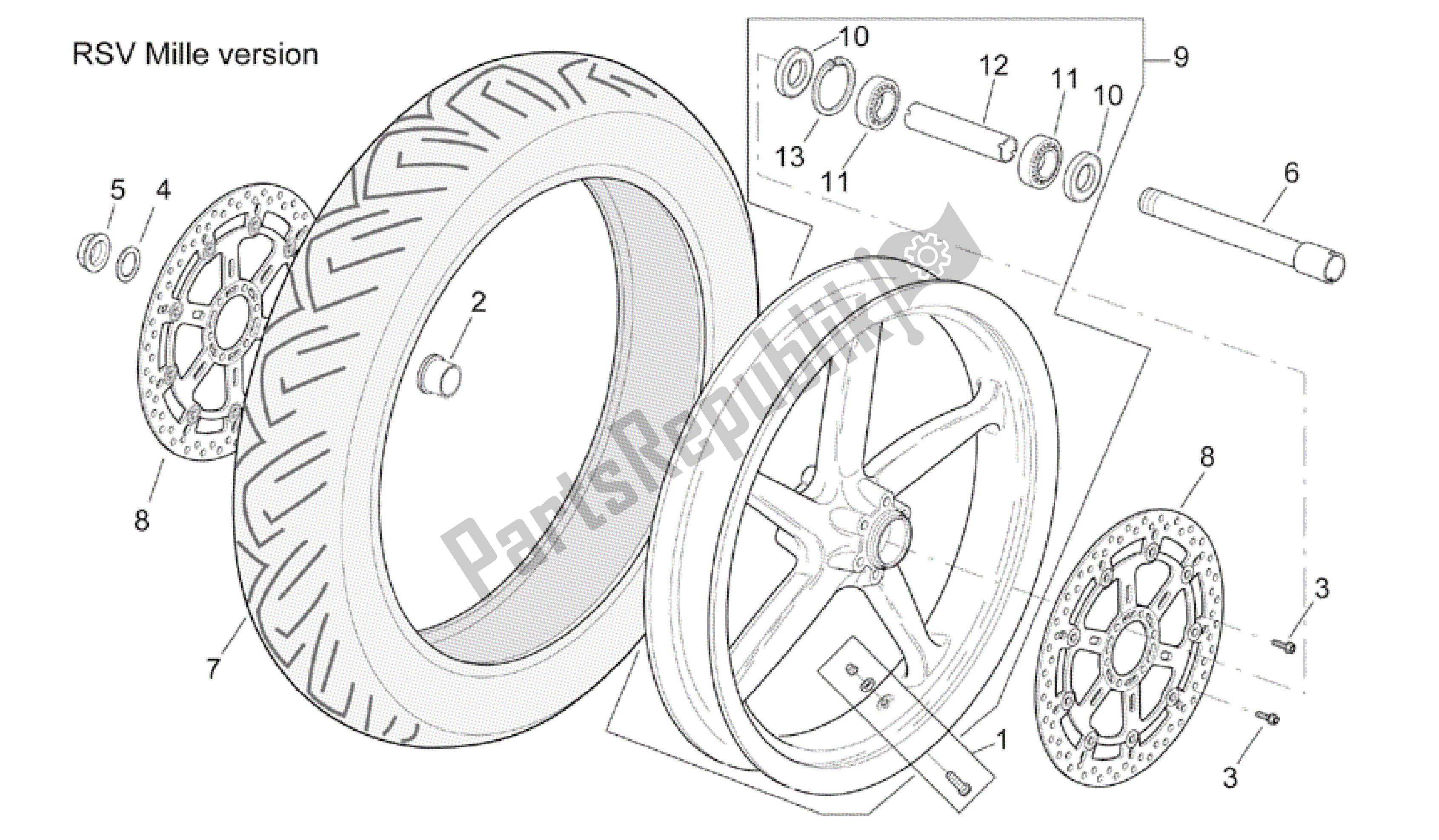 Tutte le parti per il Ruota Anteriore Versione Rsv Mille del Aprilia RSV Mille R 3963 1000 2003