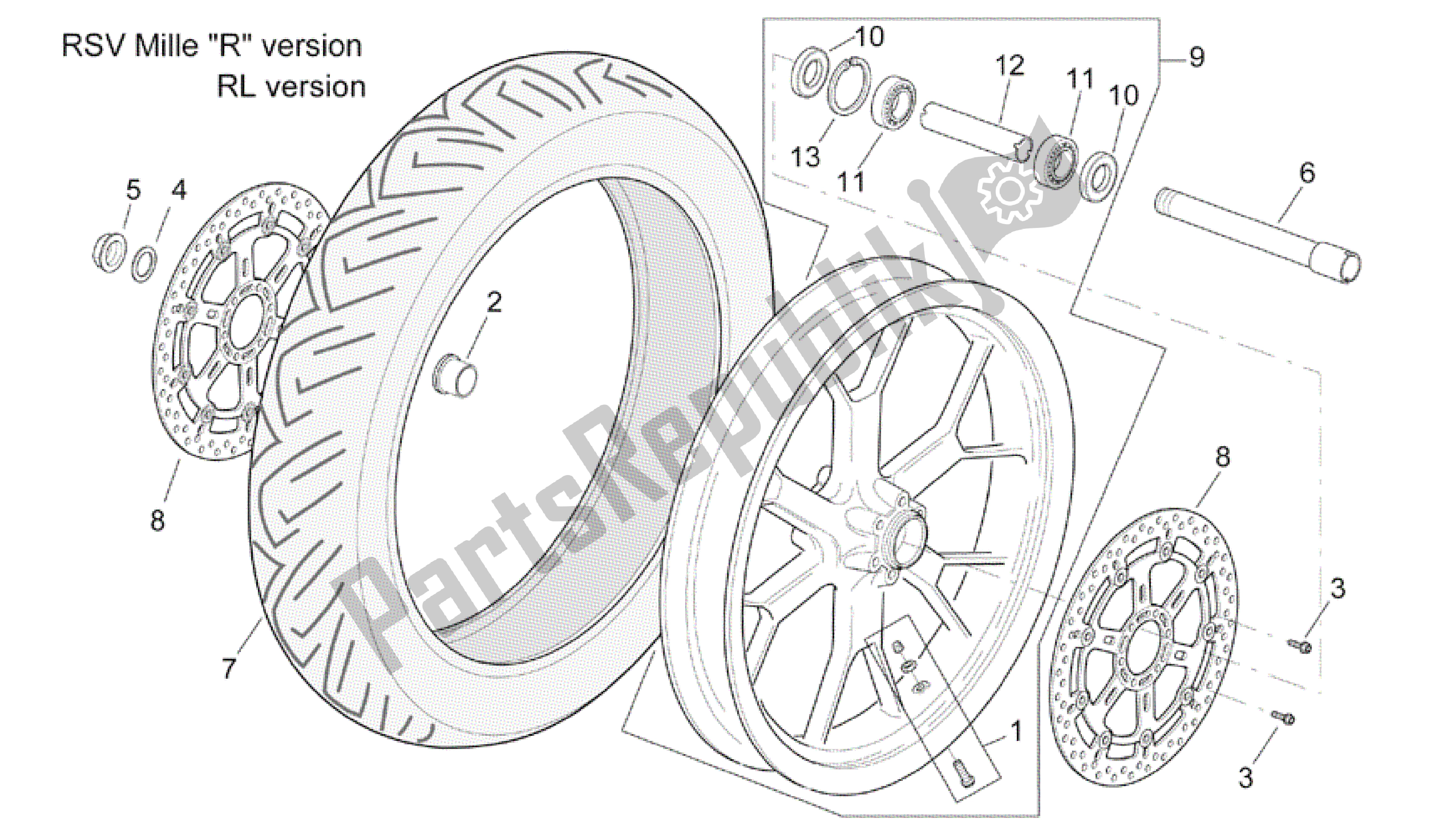 Wszystkie części do Przednie Ko? O Rsv Mille R Wersja Aprilia RSV Mille R 3963 1000 2003