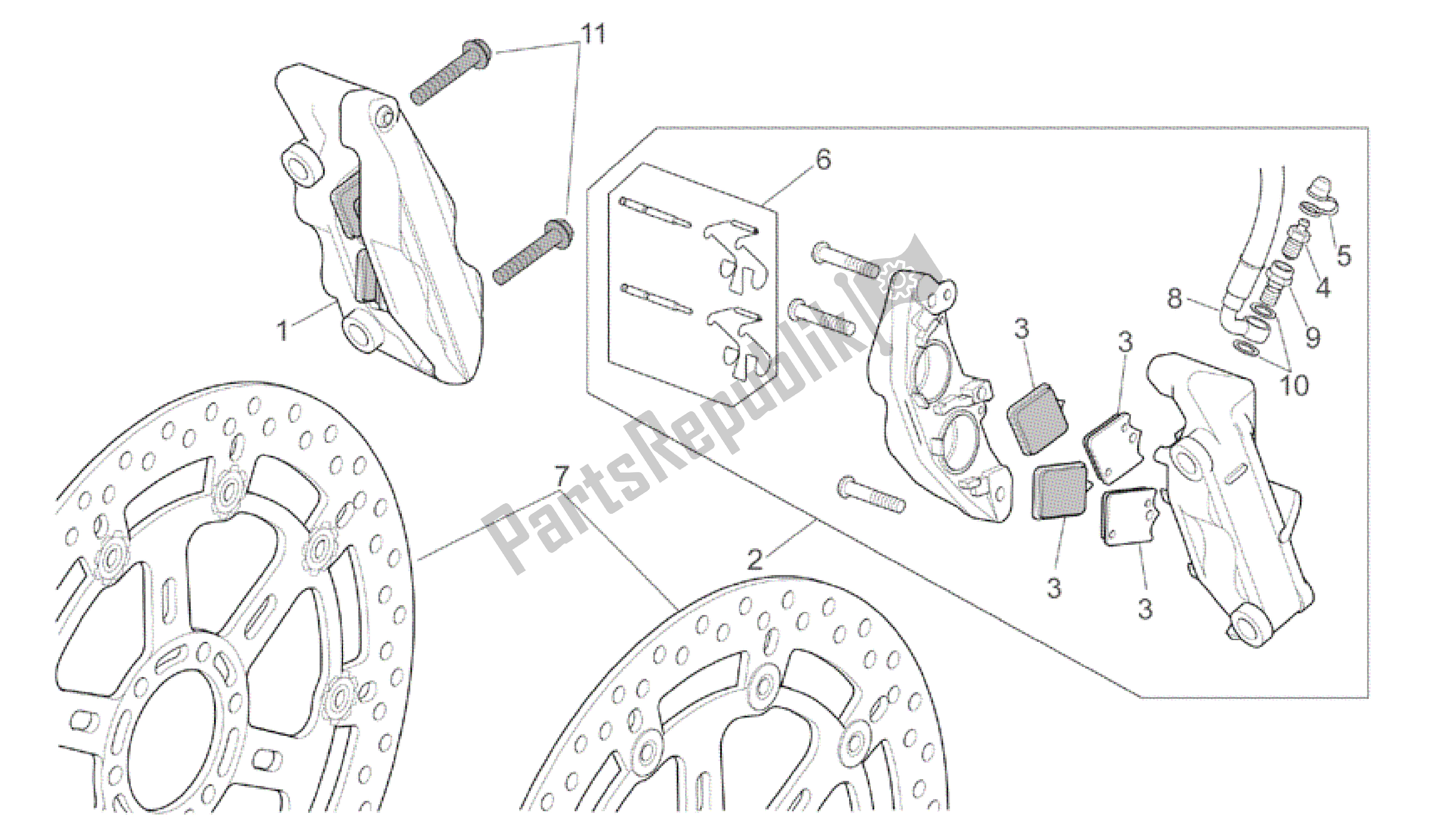 All parts for the Front Brake Caliper of the Aprilia RSV Mille R 3963 1000 2003