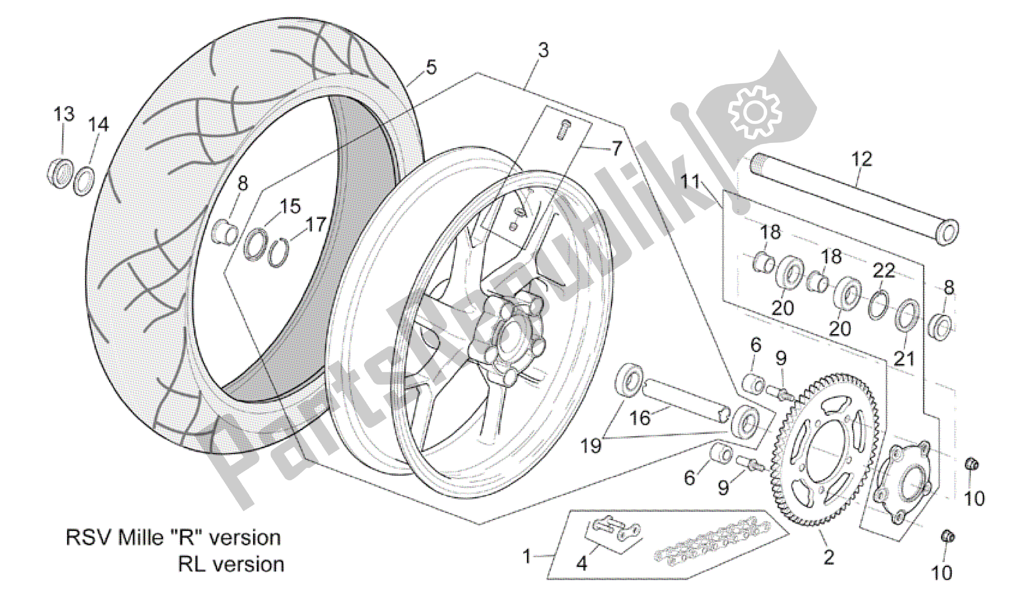 All parts for the Rear Wheel Rsv Mille R Version of the Aprilia RSV Mille R 3963 1000 2003