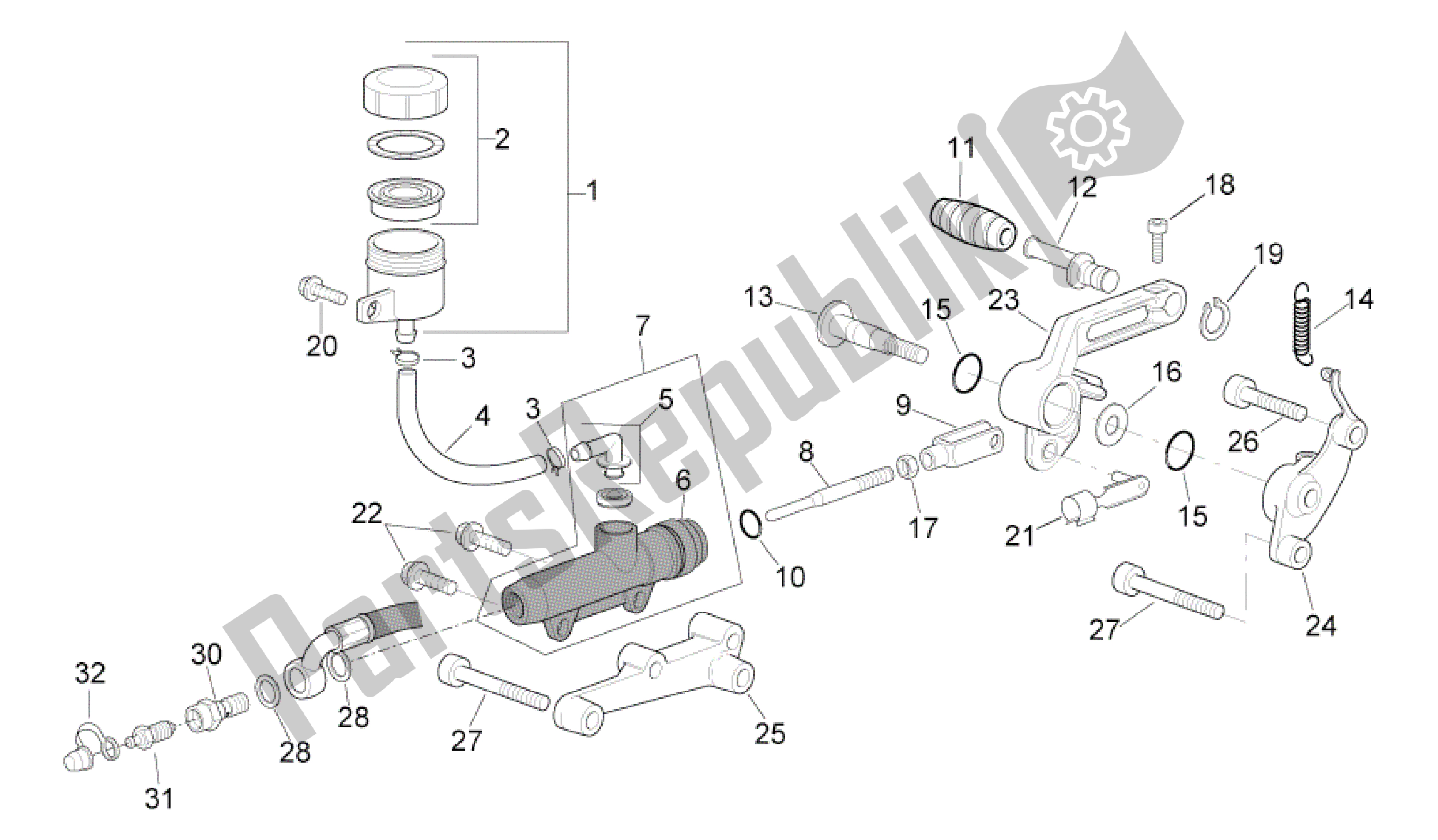 All parts for the Rear Master Cylinder of the Aprilia RSV Mille R 3963 1000 2003