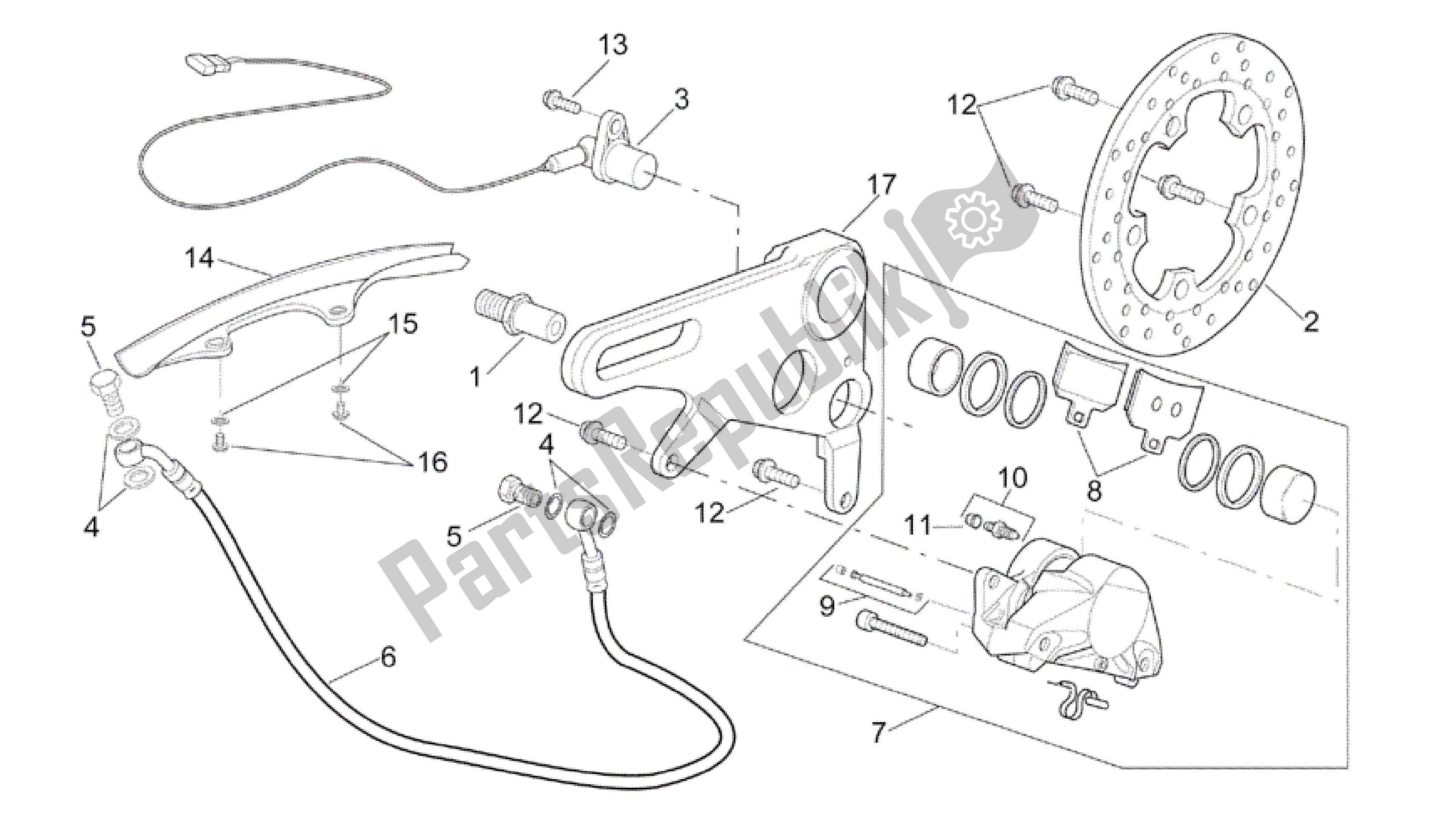 All parts for the Rear Brake Caliper of the Aprilia RSV Mille R 3963 1000 2003