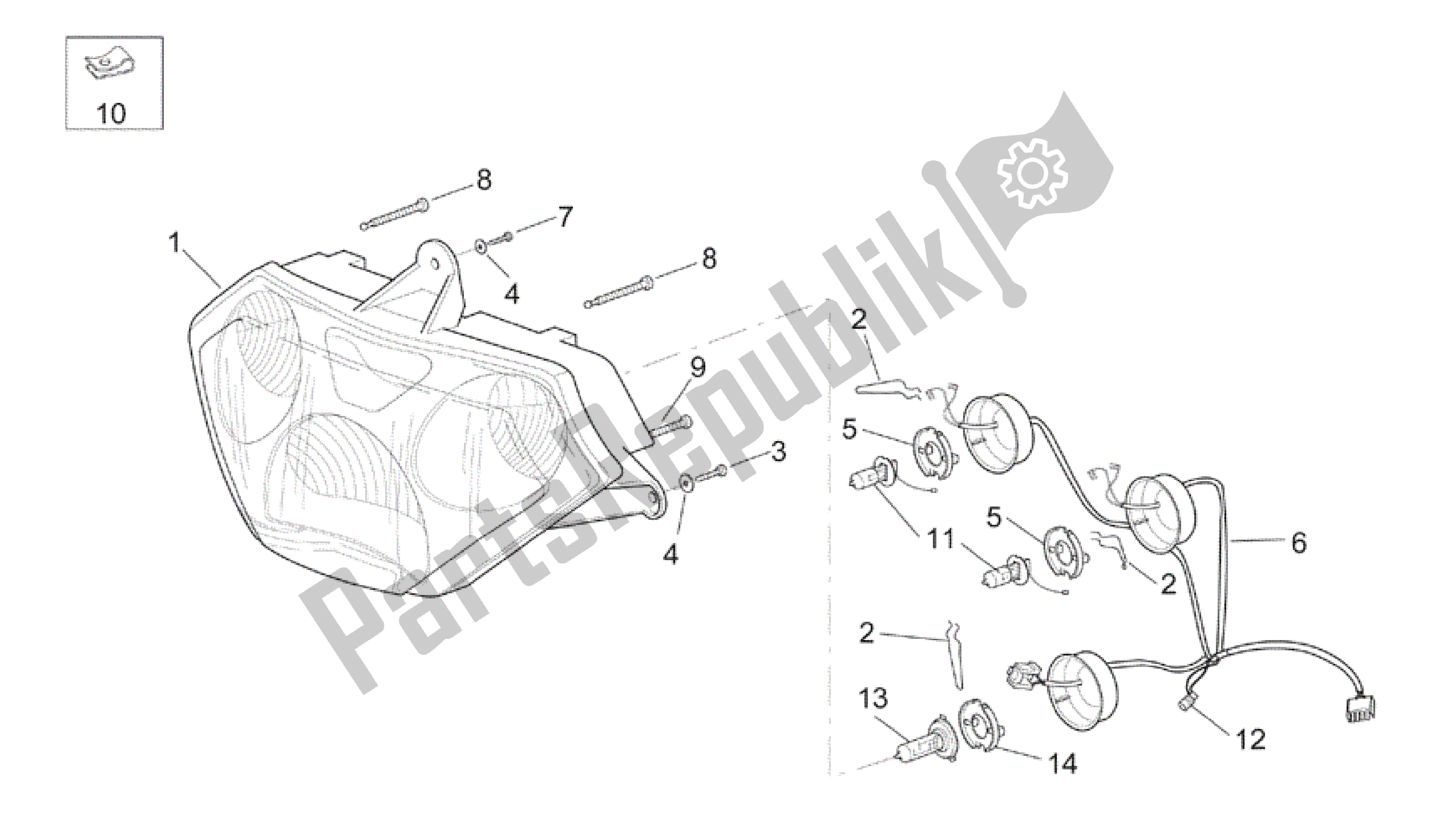 Wszystkie części do Reflektor Aprilia RSV Mille R 3963 1000 2003