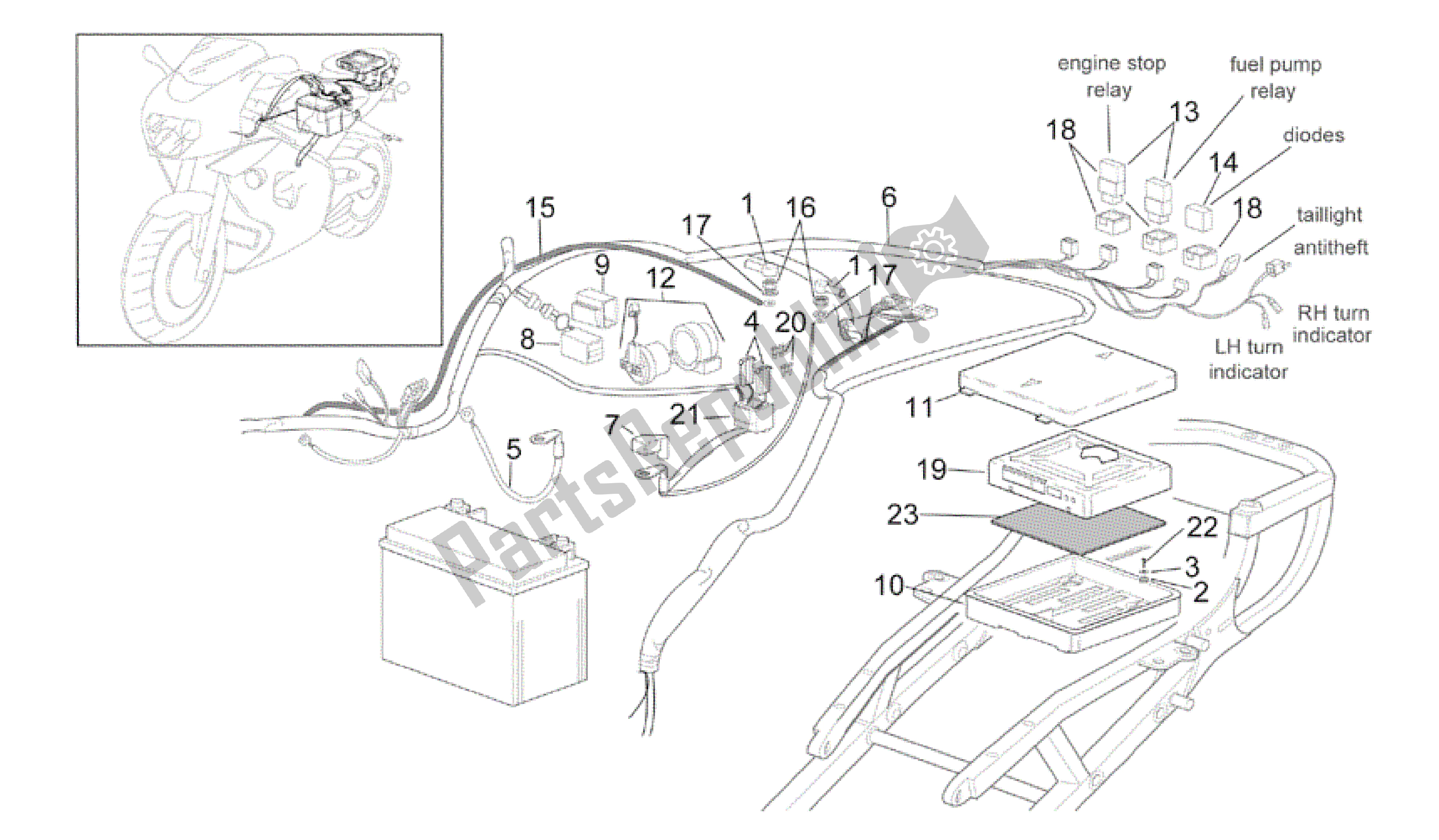 Alle Teile für das Hinteres Elektrisches System des Aprilia RSV Mille R 3963 1000 2003