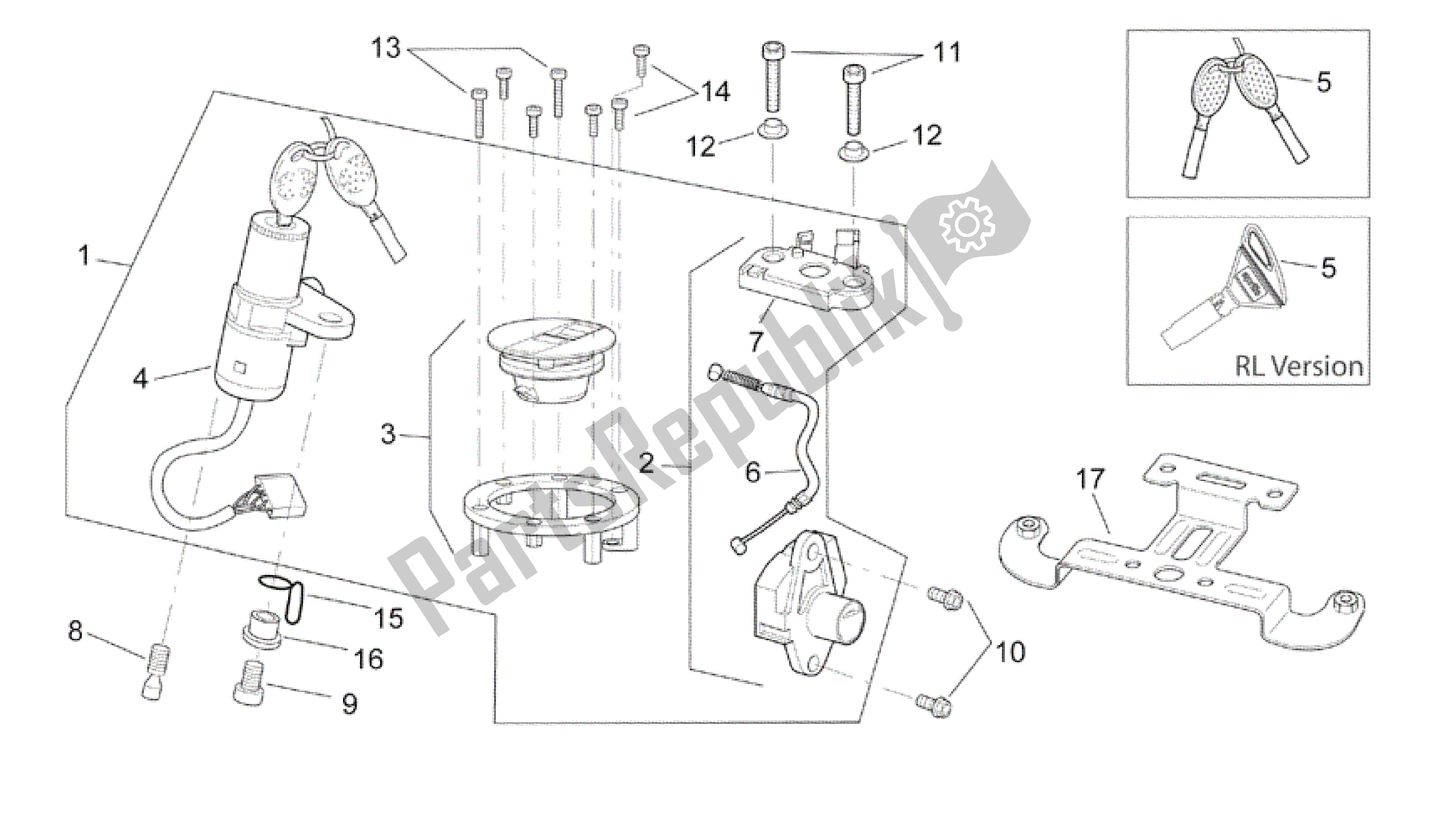All parts for the Lock Hardware Kit of the Aprilia RSV Mille R 3963 1000 2003